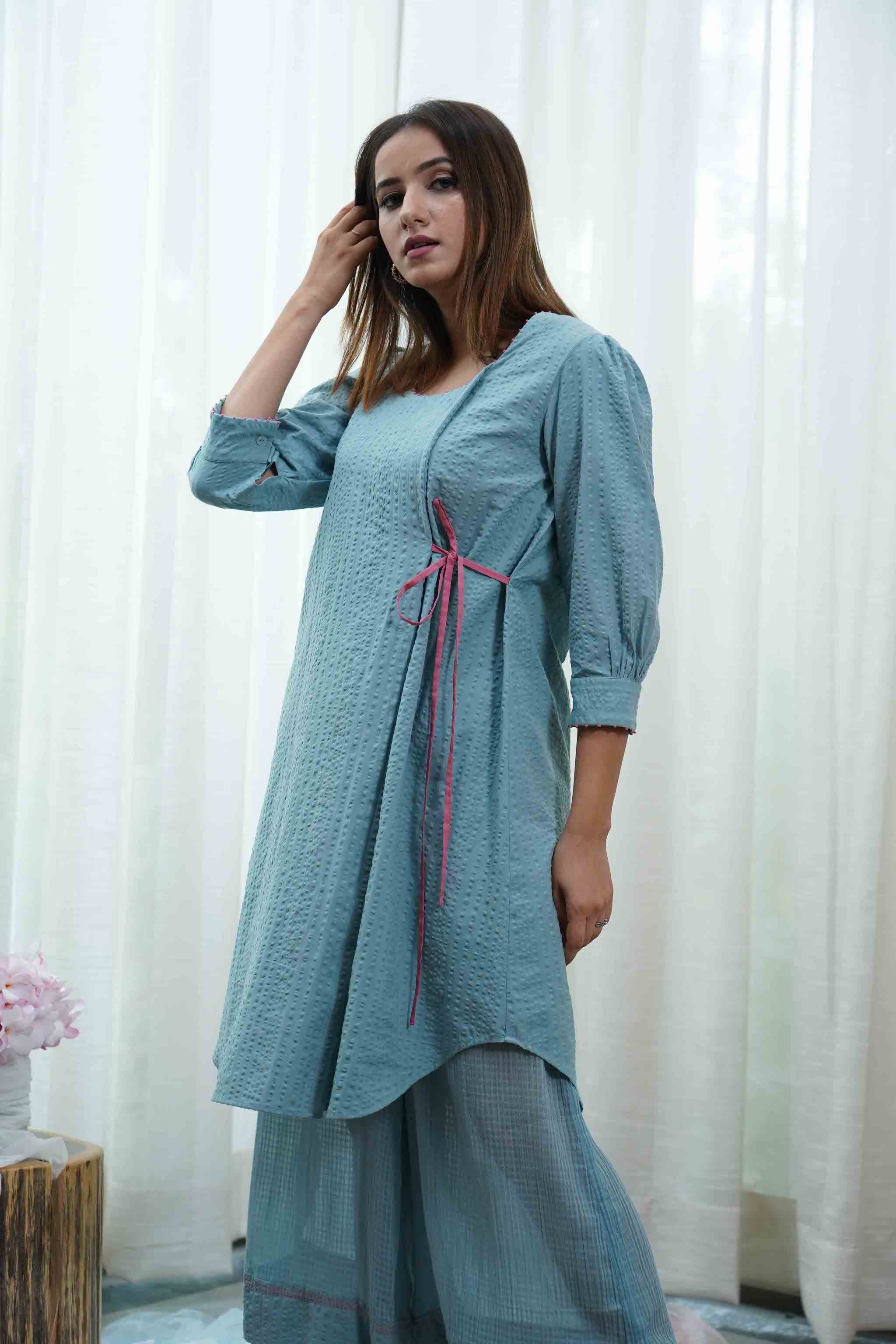 Powder Blue Top With Culottes Set