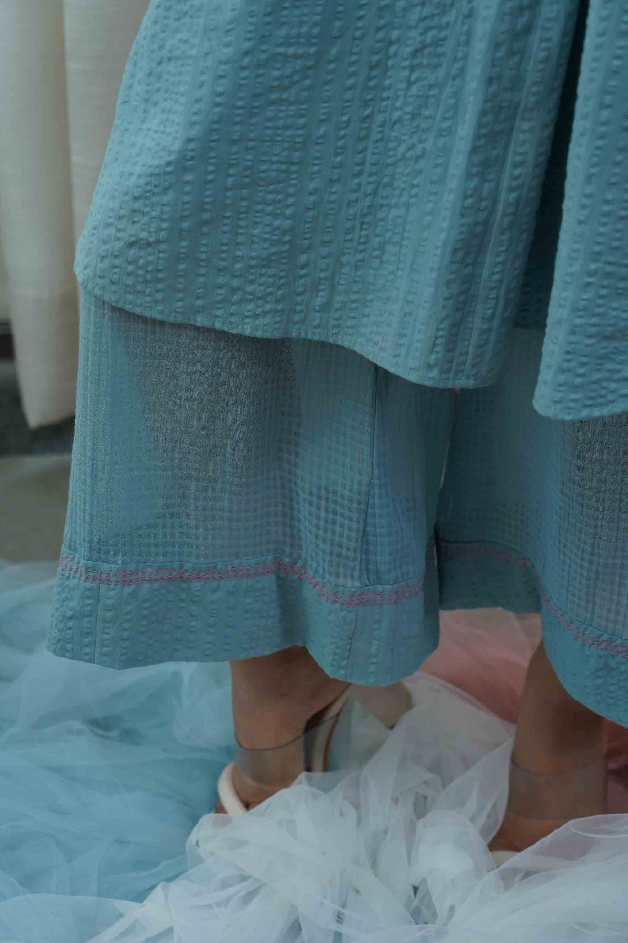 Powder Blue Top With Culottes Set