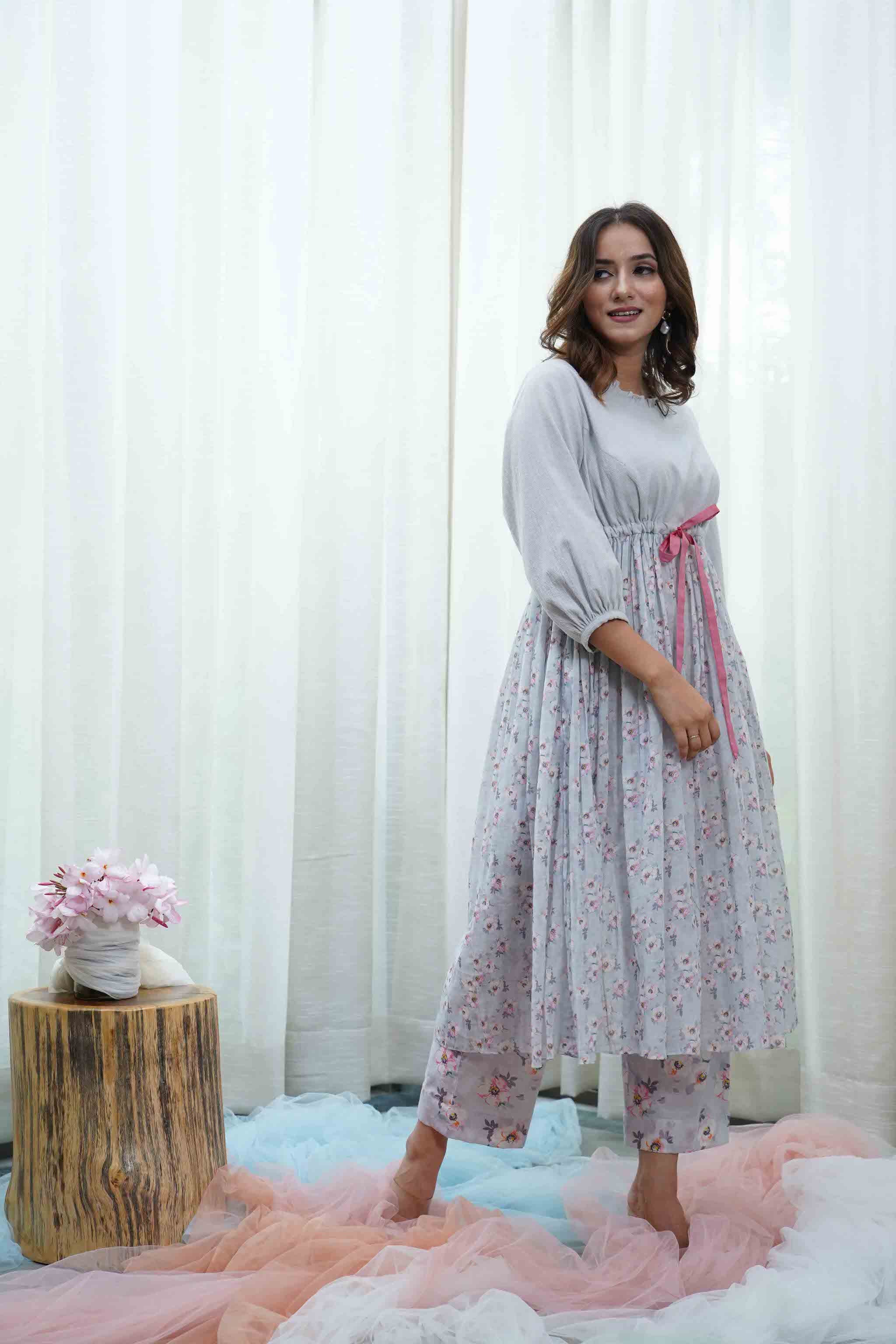 Pale Blue Dress With Pants Set