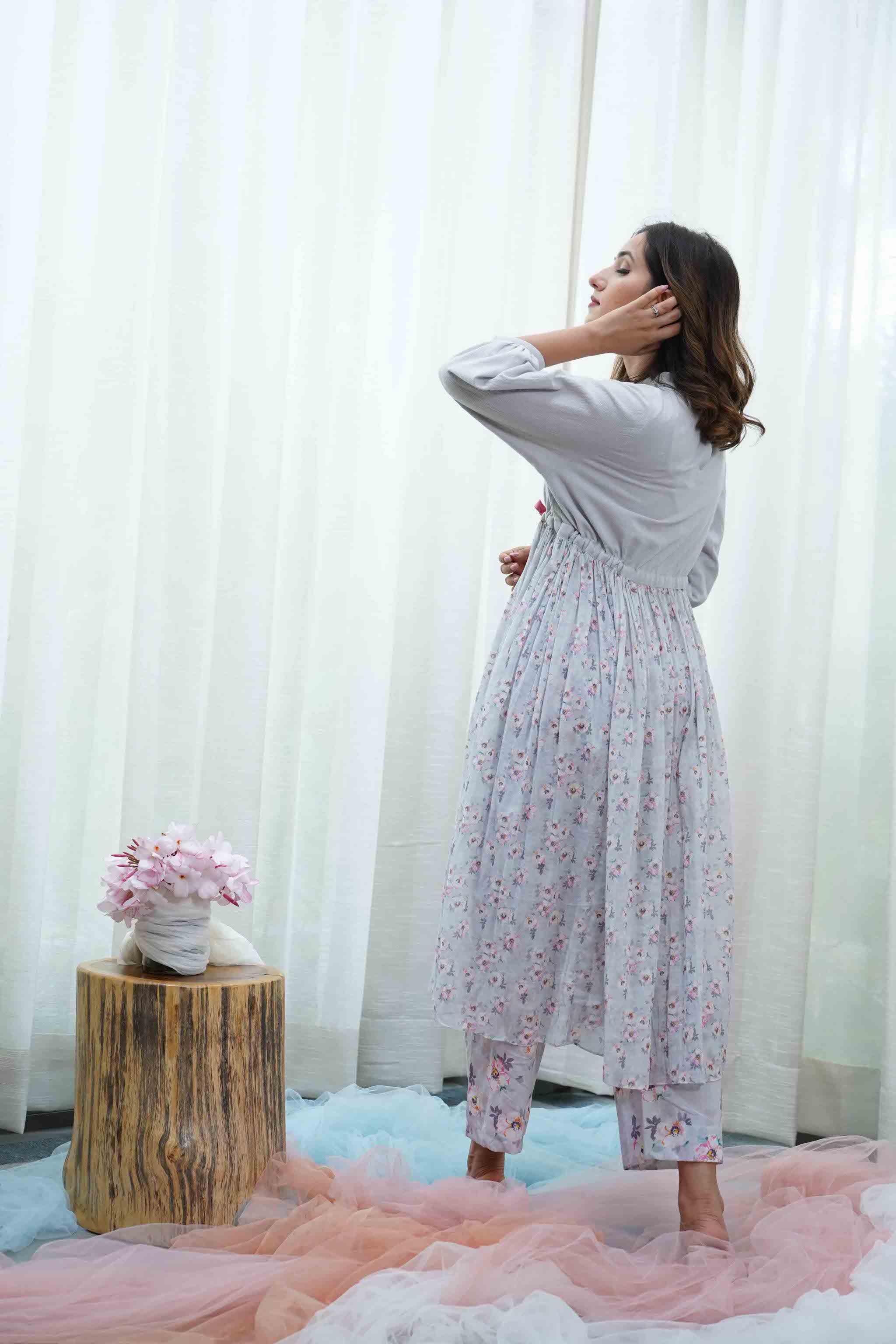 Pale Blue Dress With Pants Set