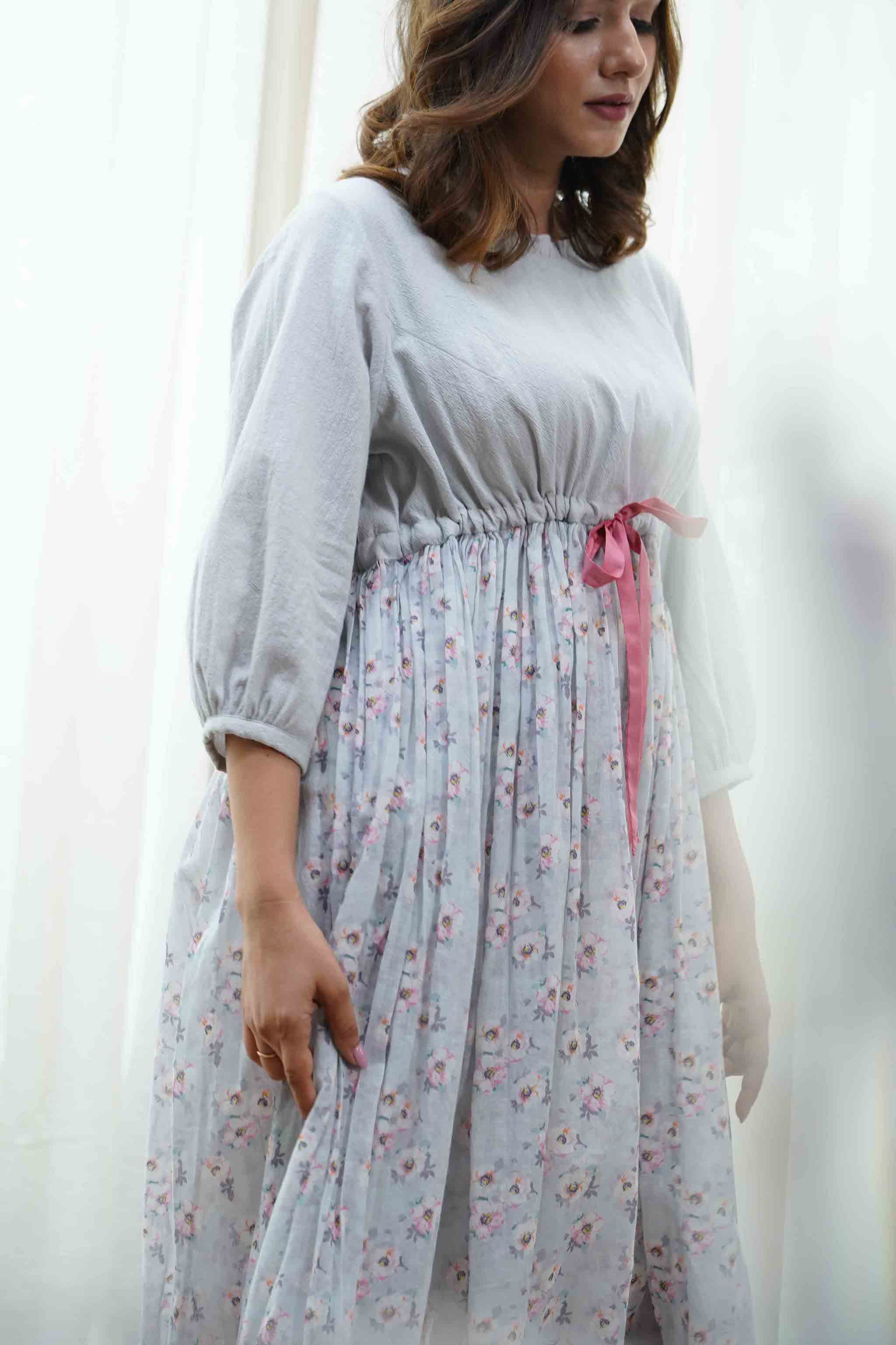 Pale Blue Dress With Pants Set