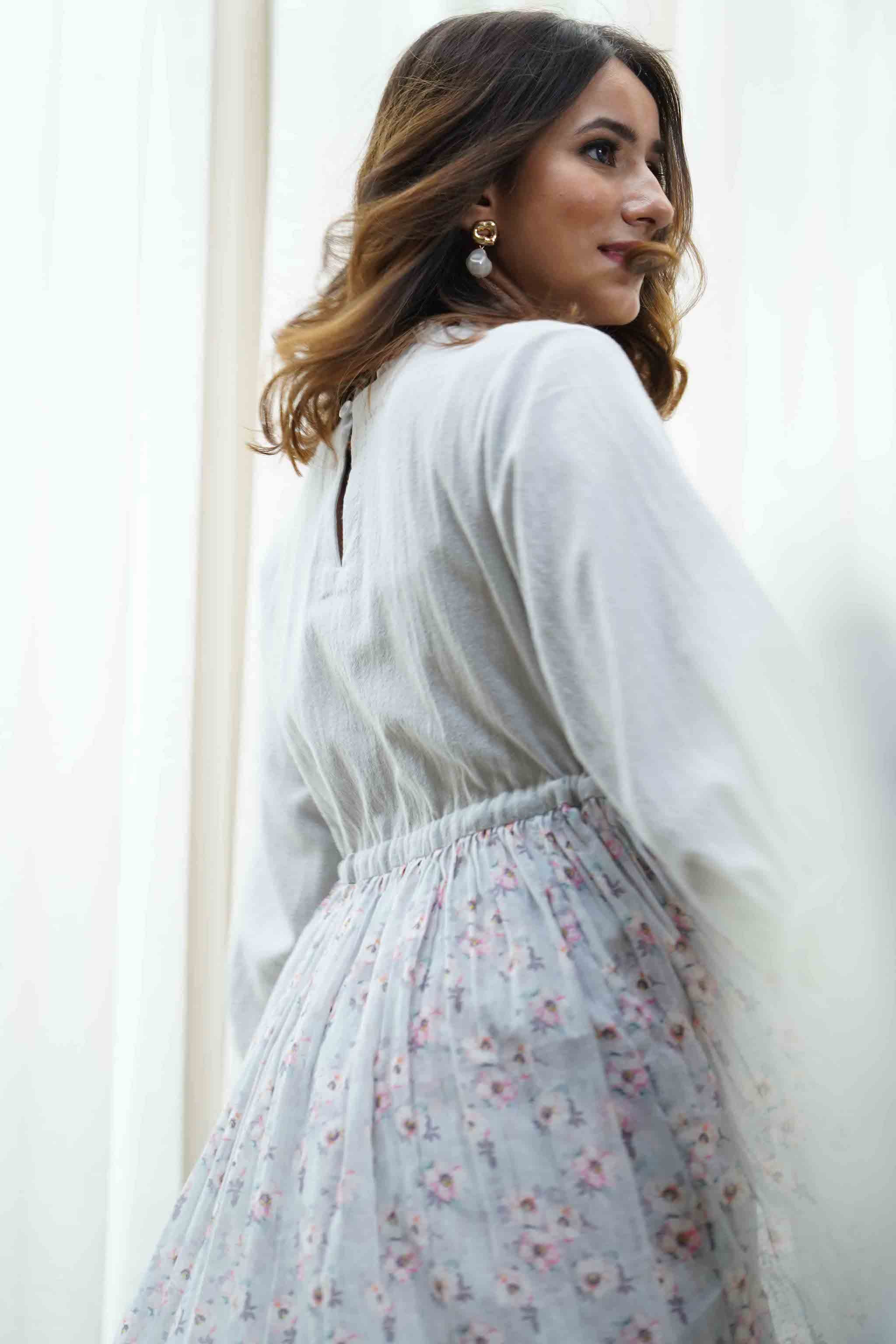 Pale Blue Dress With Pants Set