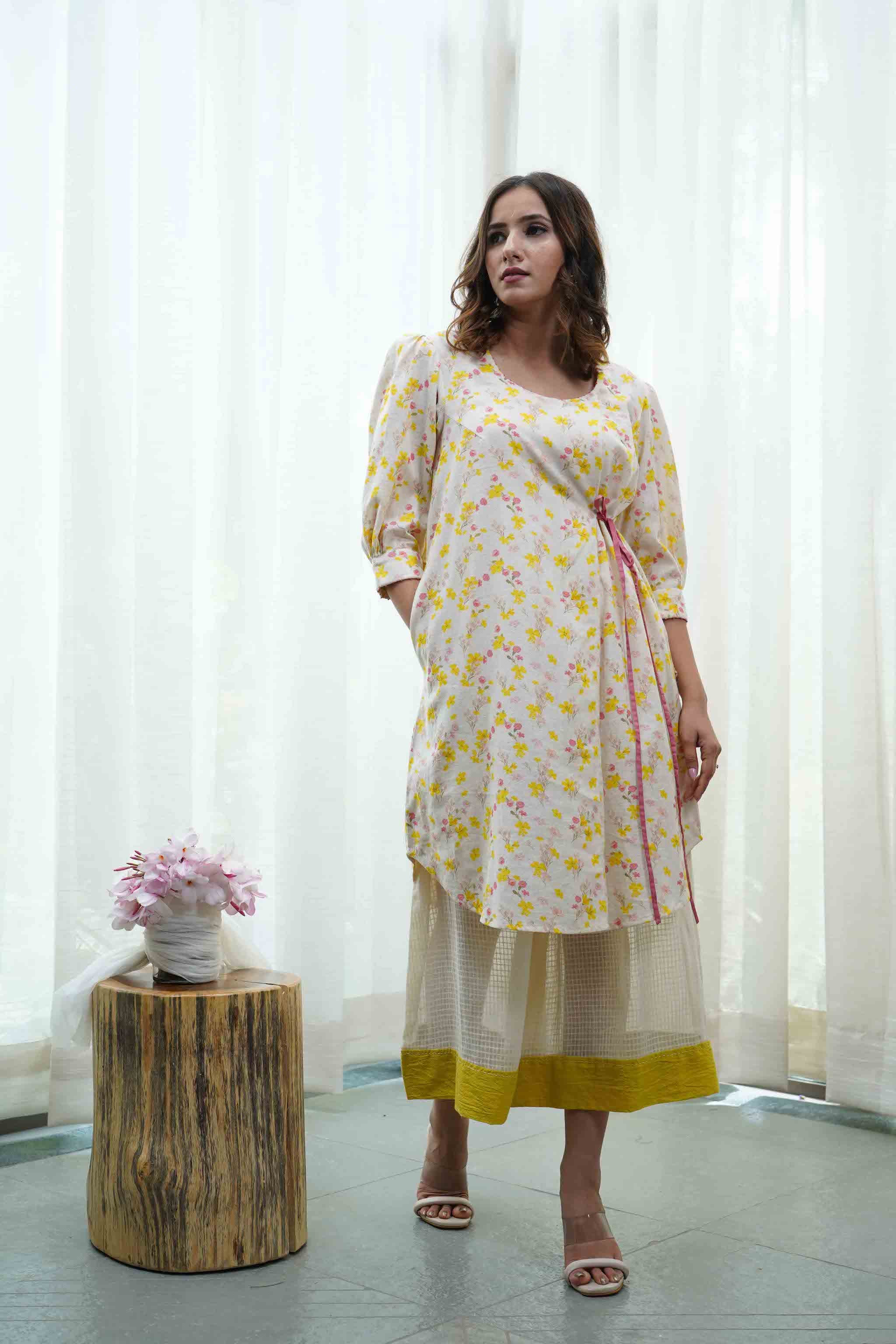 Off-white Floral Top With Culottes