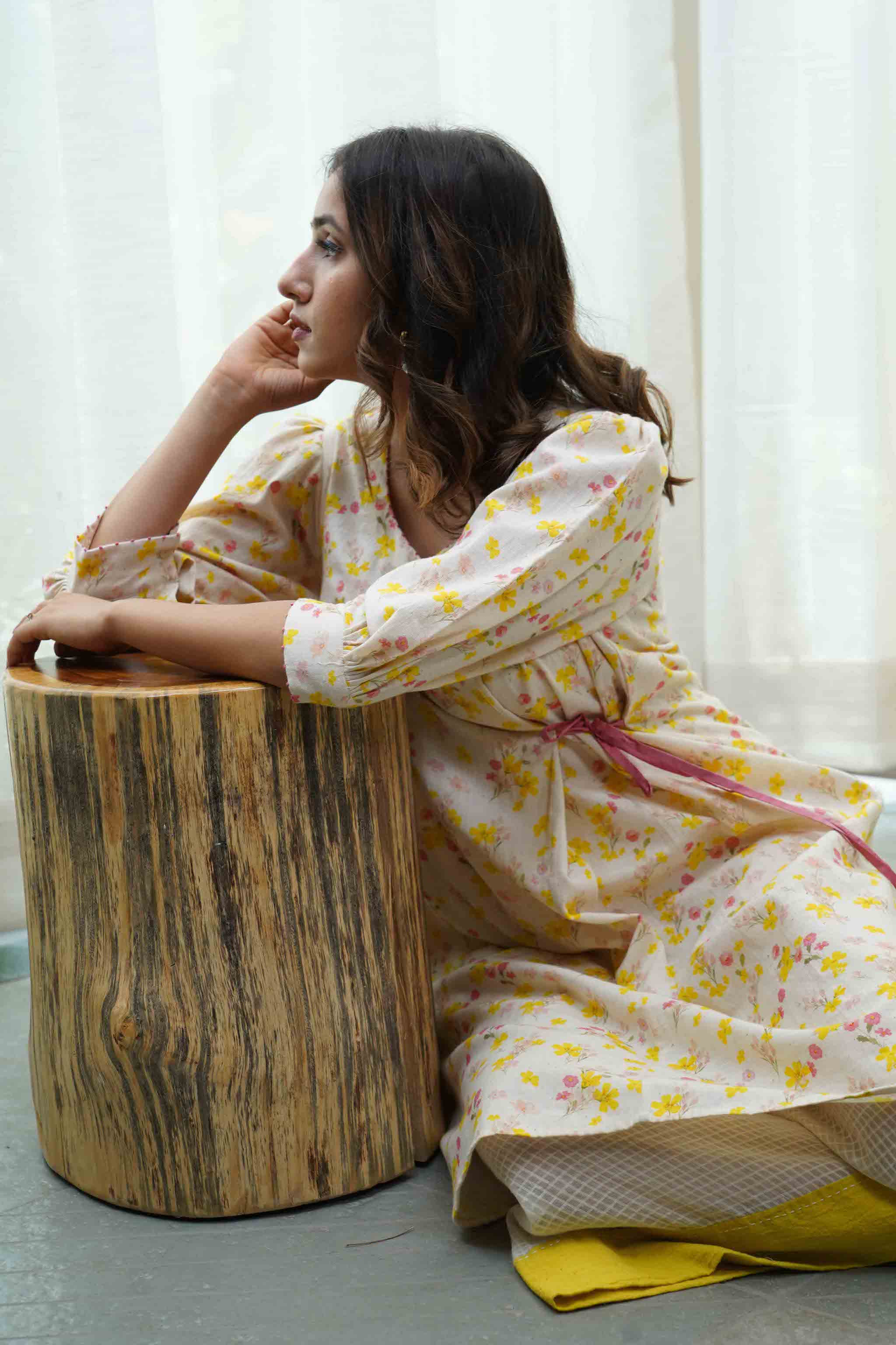 Off-white Floral Top With Culottes