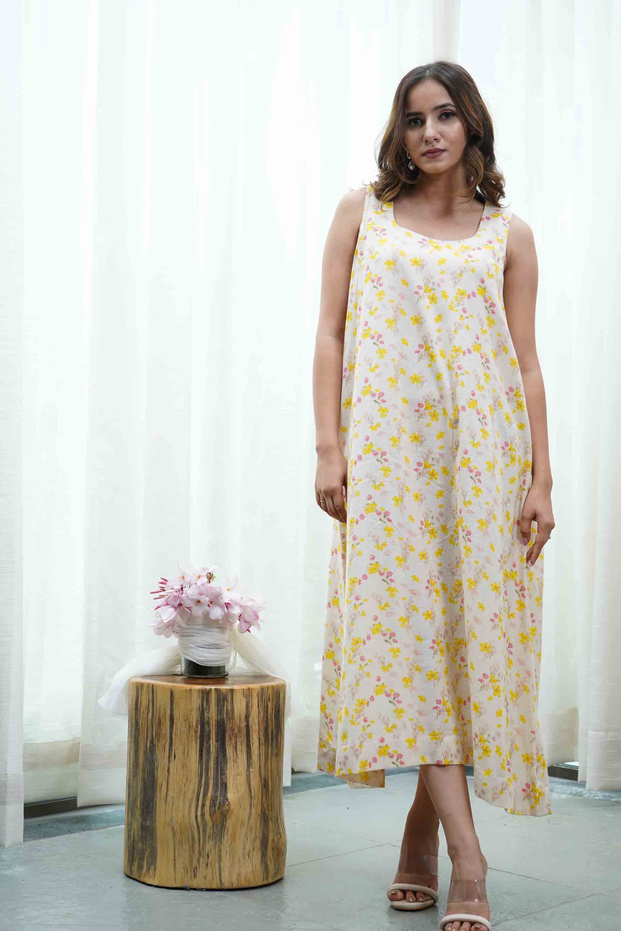 Off-white Floral Inner With Off-white And Yellow Shrug