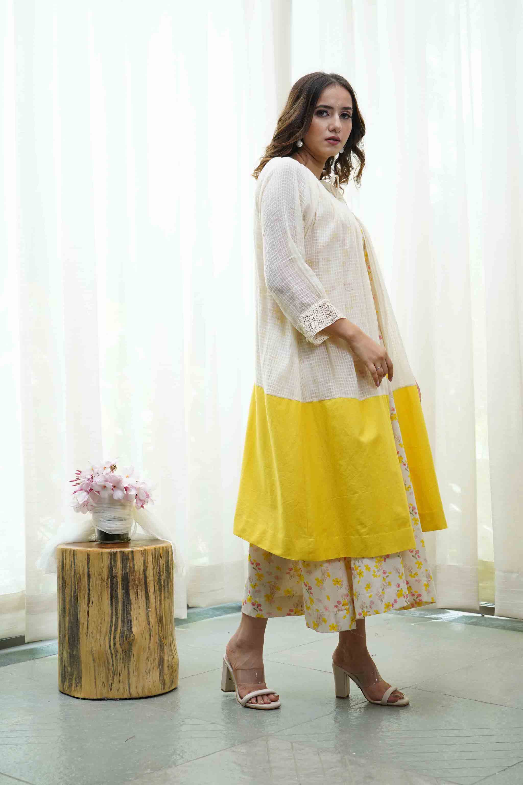 Off-white Floral Inner With Off-white And Yellow Shrug