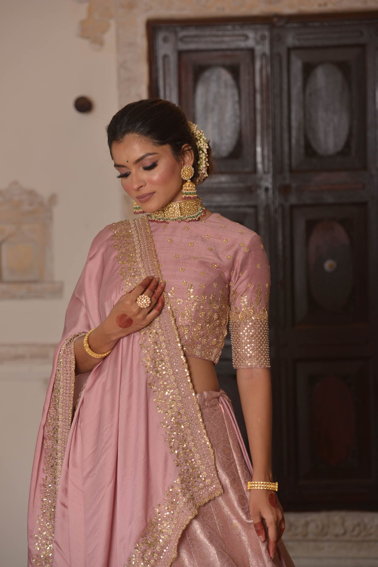 Pink Banarasi Lehenga Set