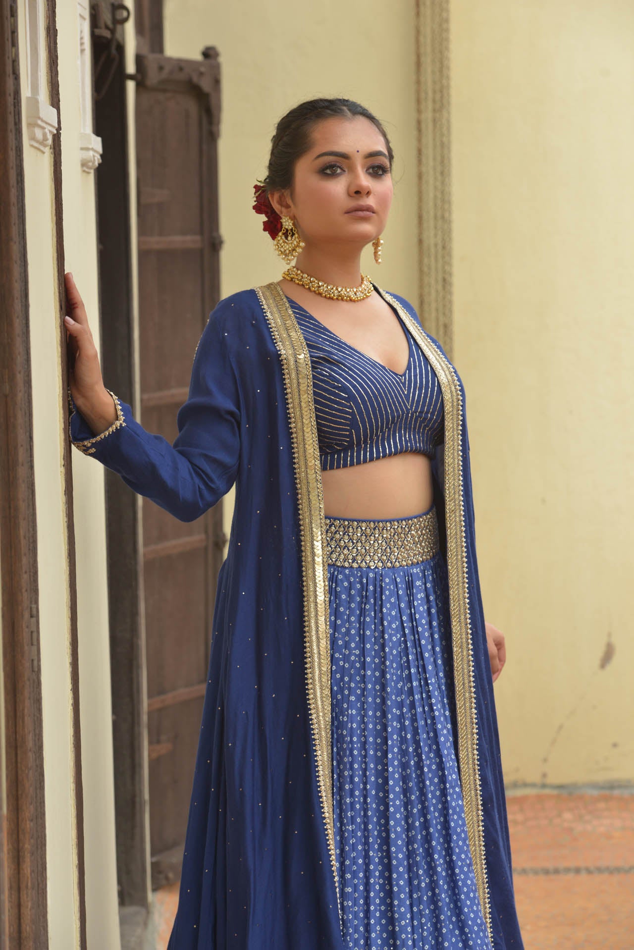 Blue Spun Silk Jacket Set