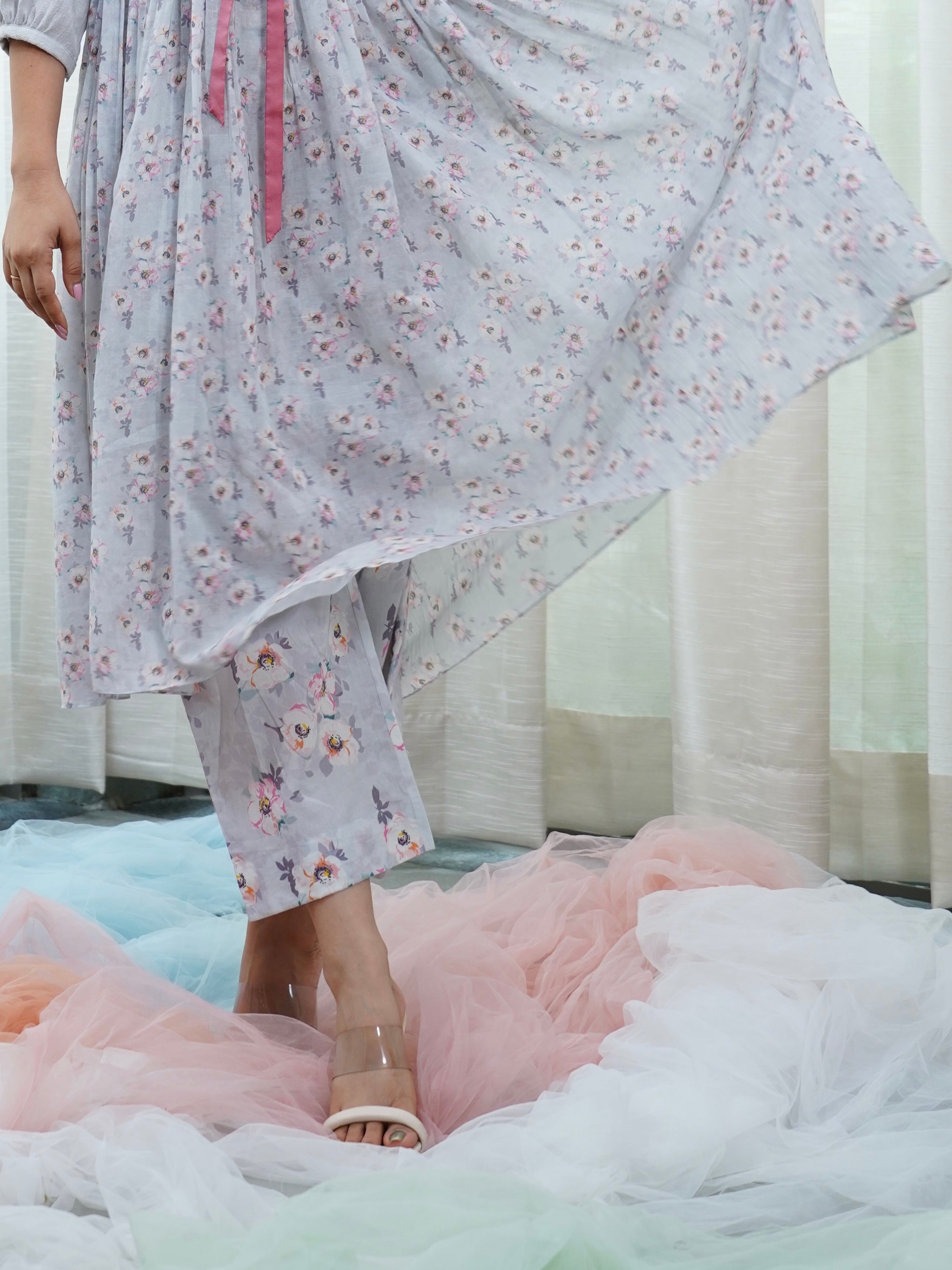 Pale Blue Dress With Pants Set