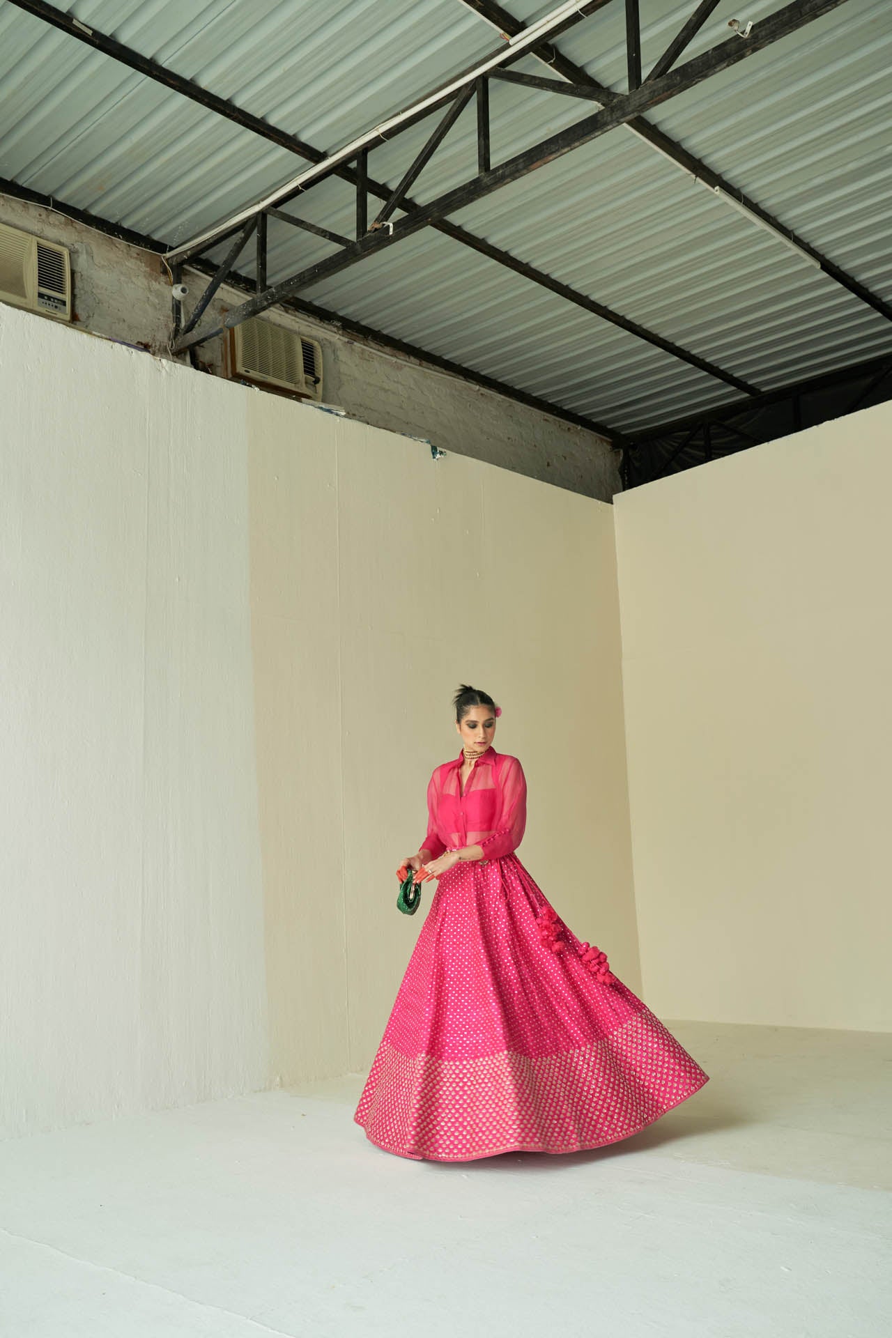 Hot Pink Shirt And Lehenga Set
