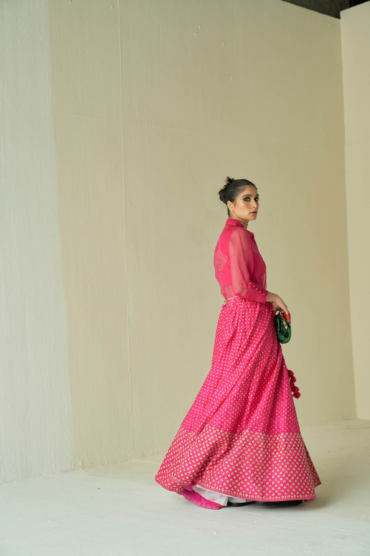 Hot Pink Shirt And Lehenga Set