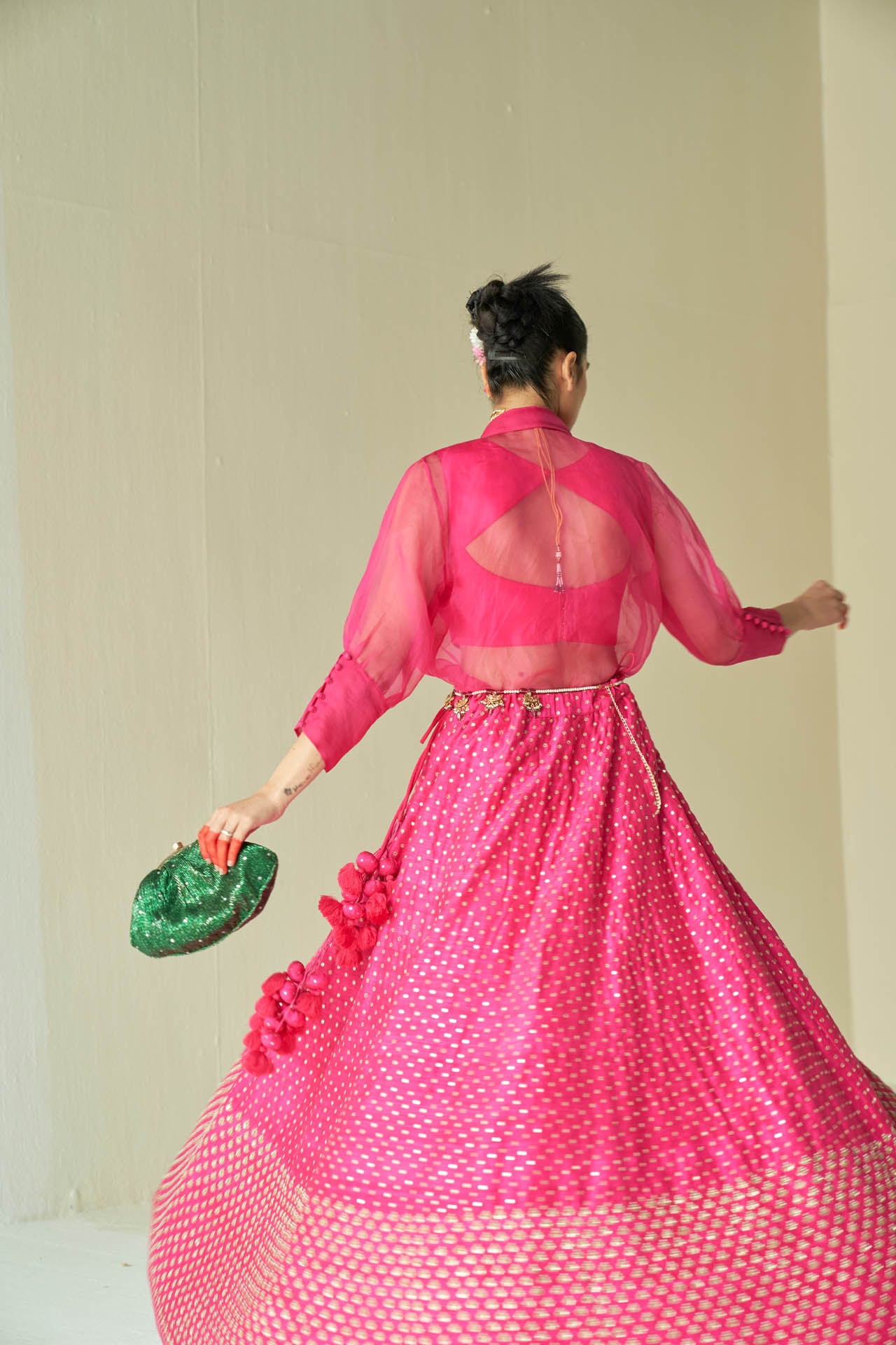 Hot Pink Shirt And Lehenga Set