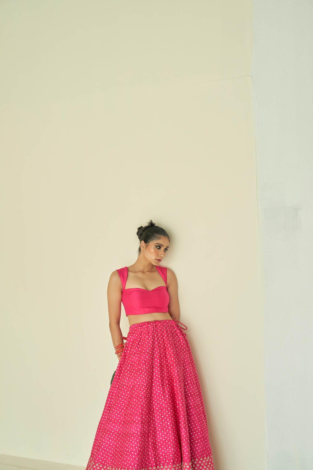 Hot Pink Shirt And Lehenga Set