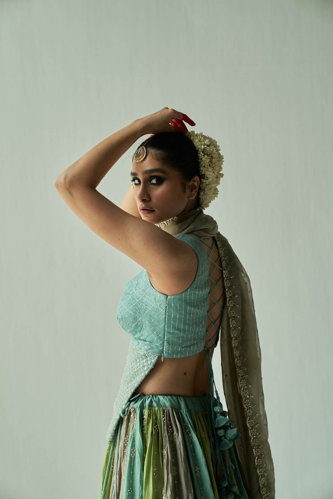 Powder Blue Multi-Colour Lehenga Set