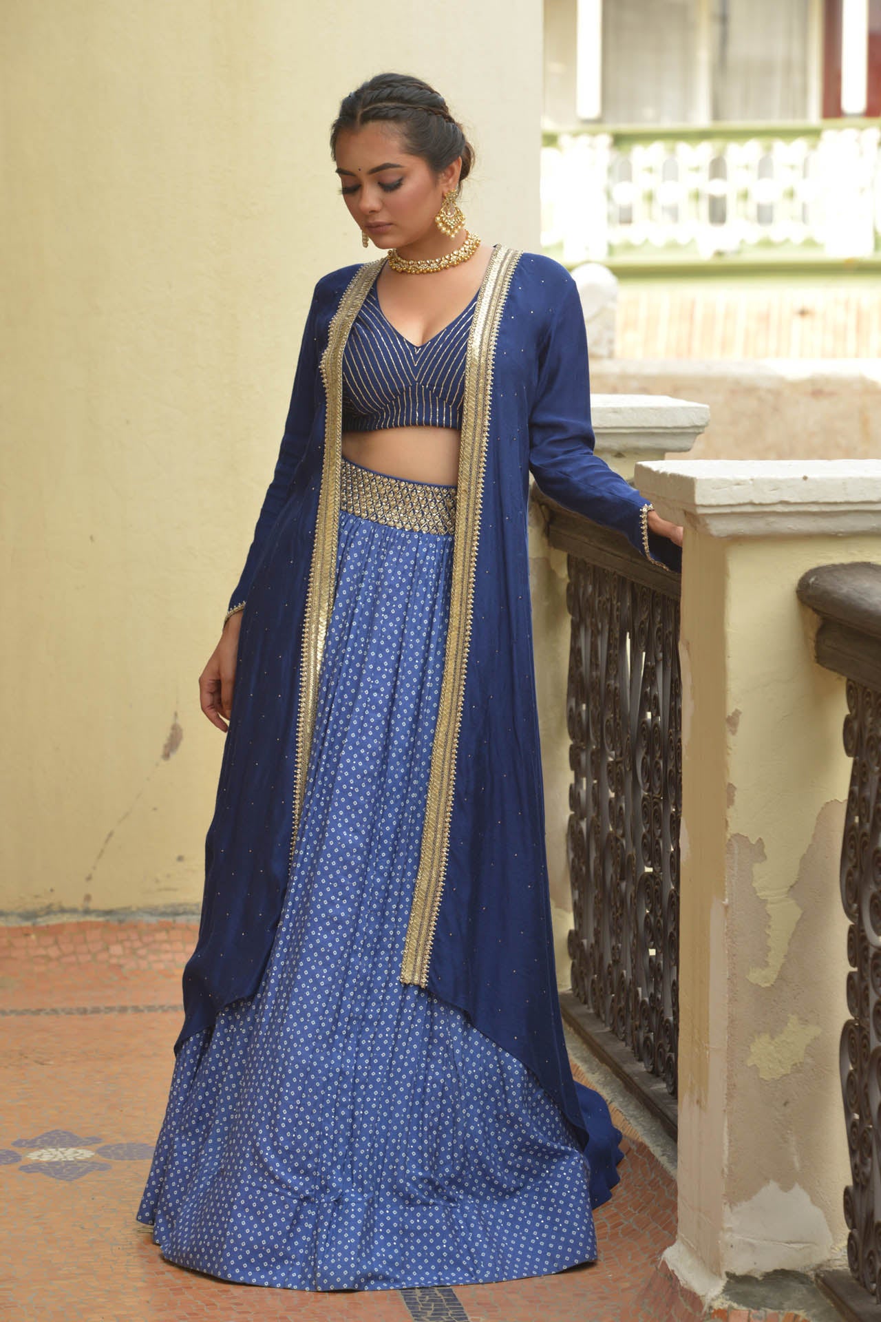 Blue Spun Silk Jacket Set