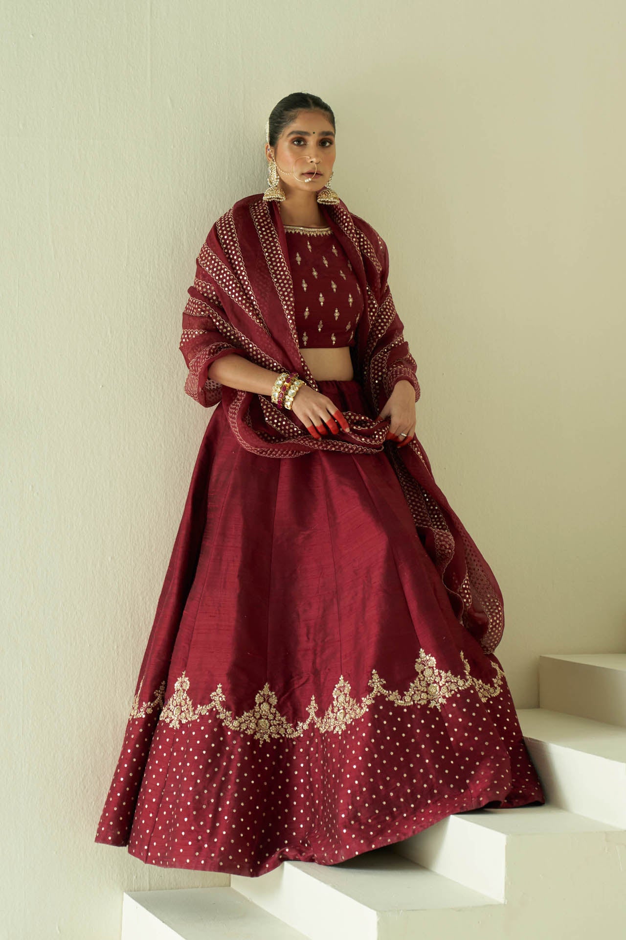 Maroon Raw Silk Lehenga Set