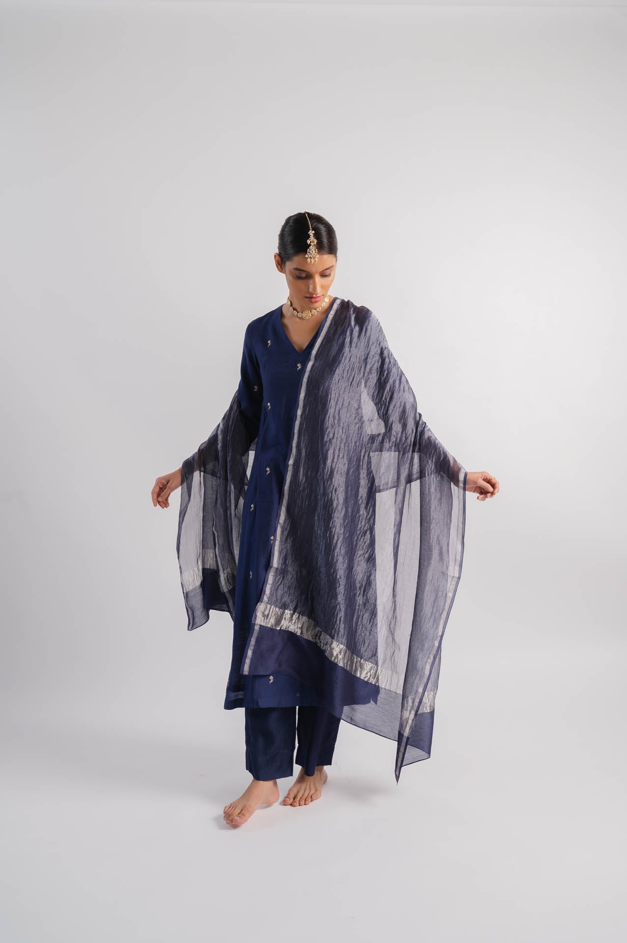 Navy Blue Spun Silk Kurta Set