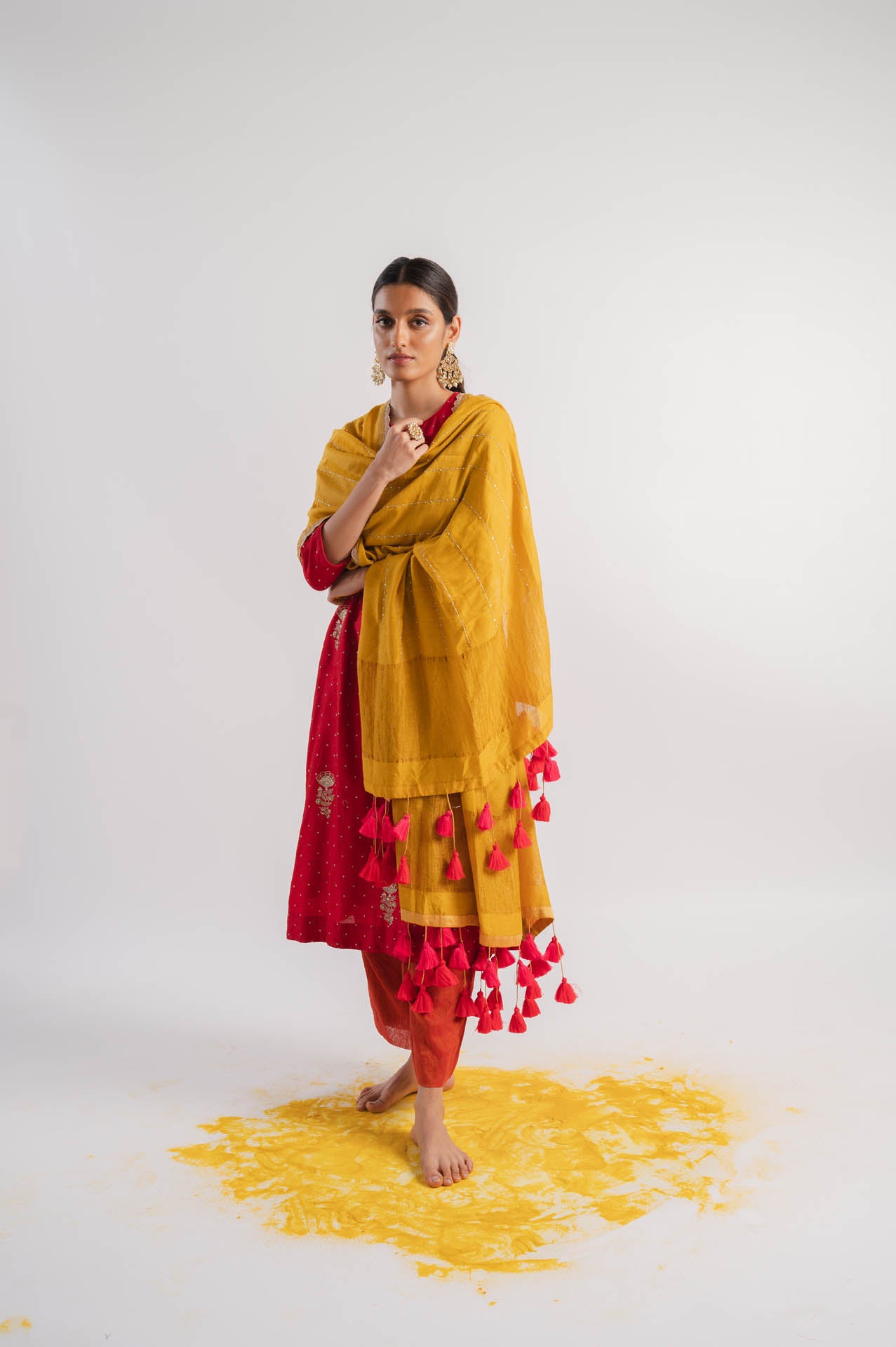 Red Hand Embroidered Kurta Set