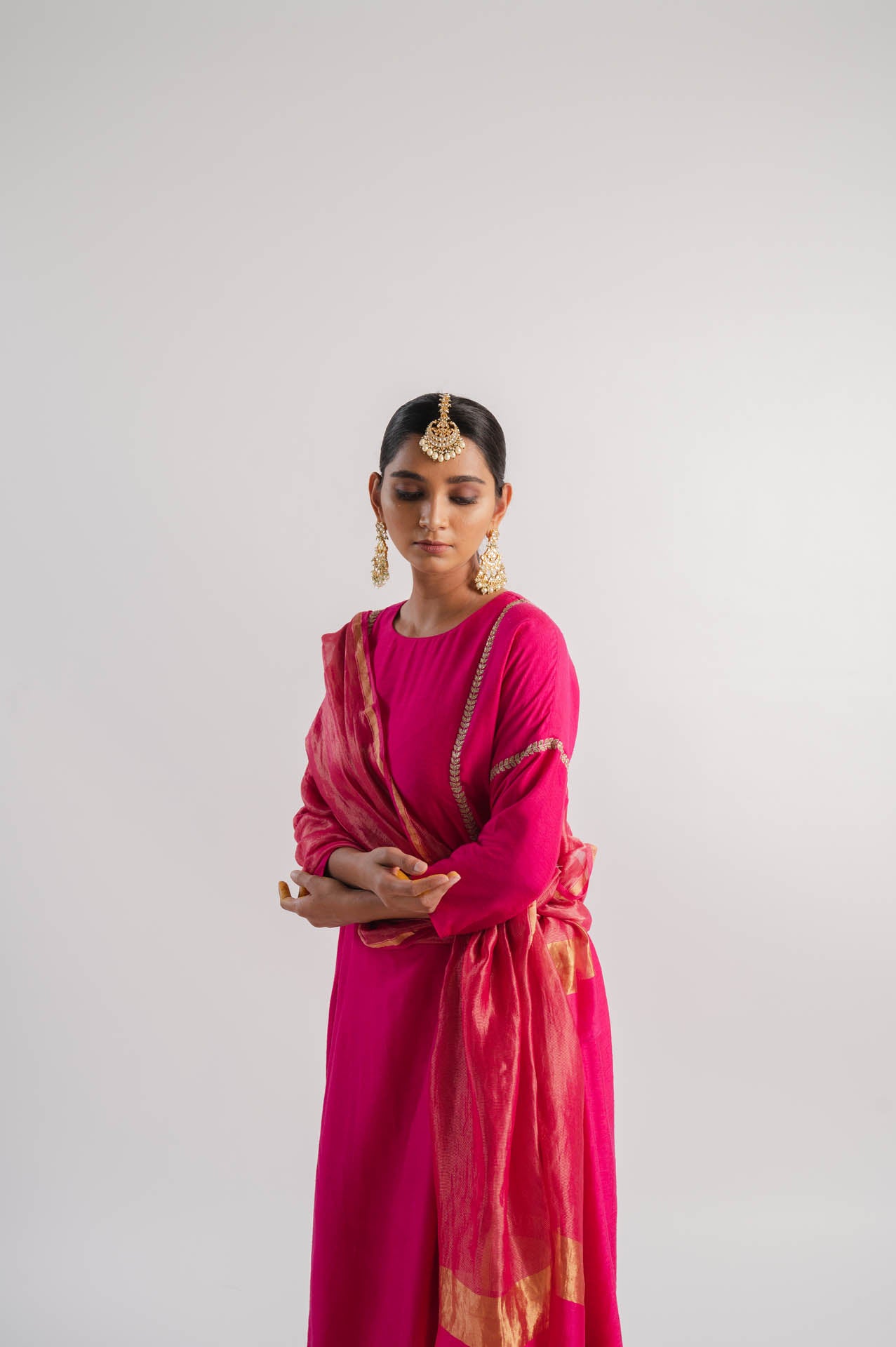 Pink Vertical Line Embroidered Kurta Set