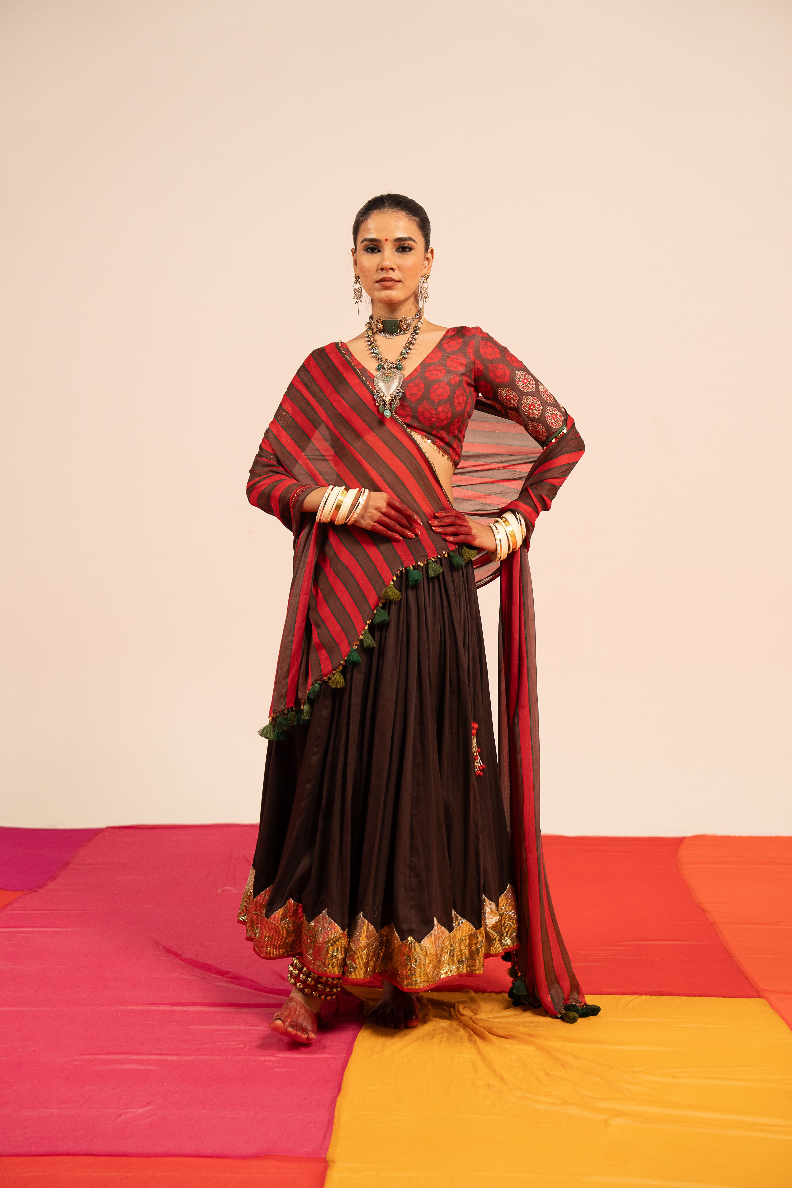 Brown Floral Lehenga Set