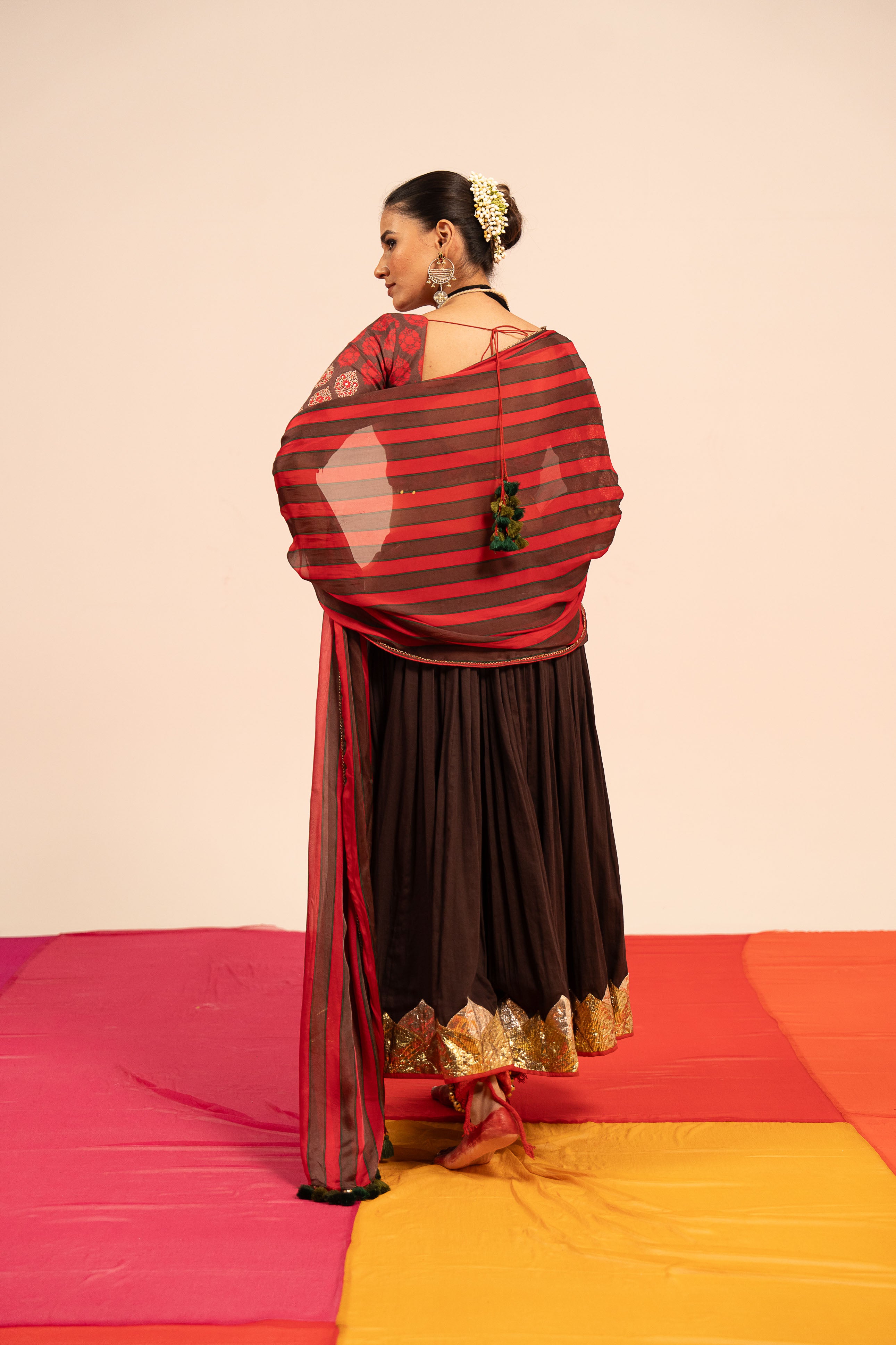 Brown Floral Lehenga Set