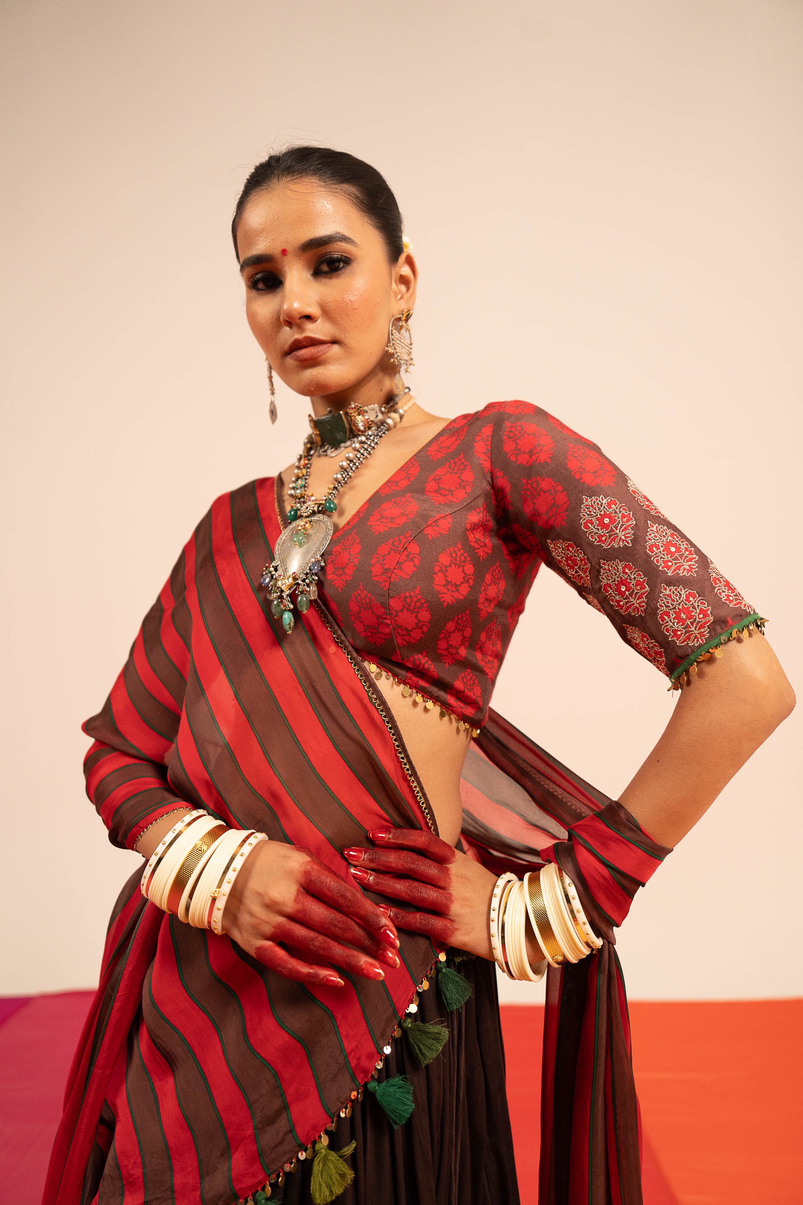 Brown Floral Lehenga Set