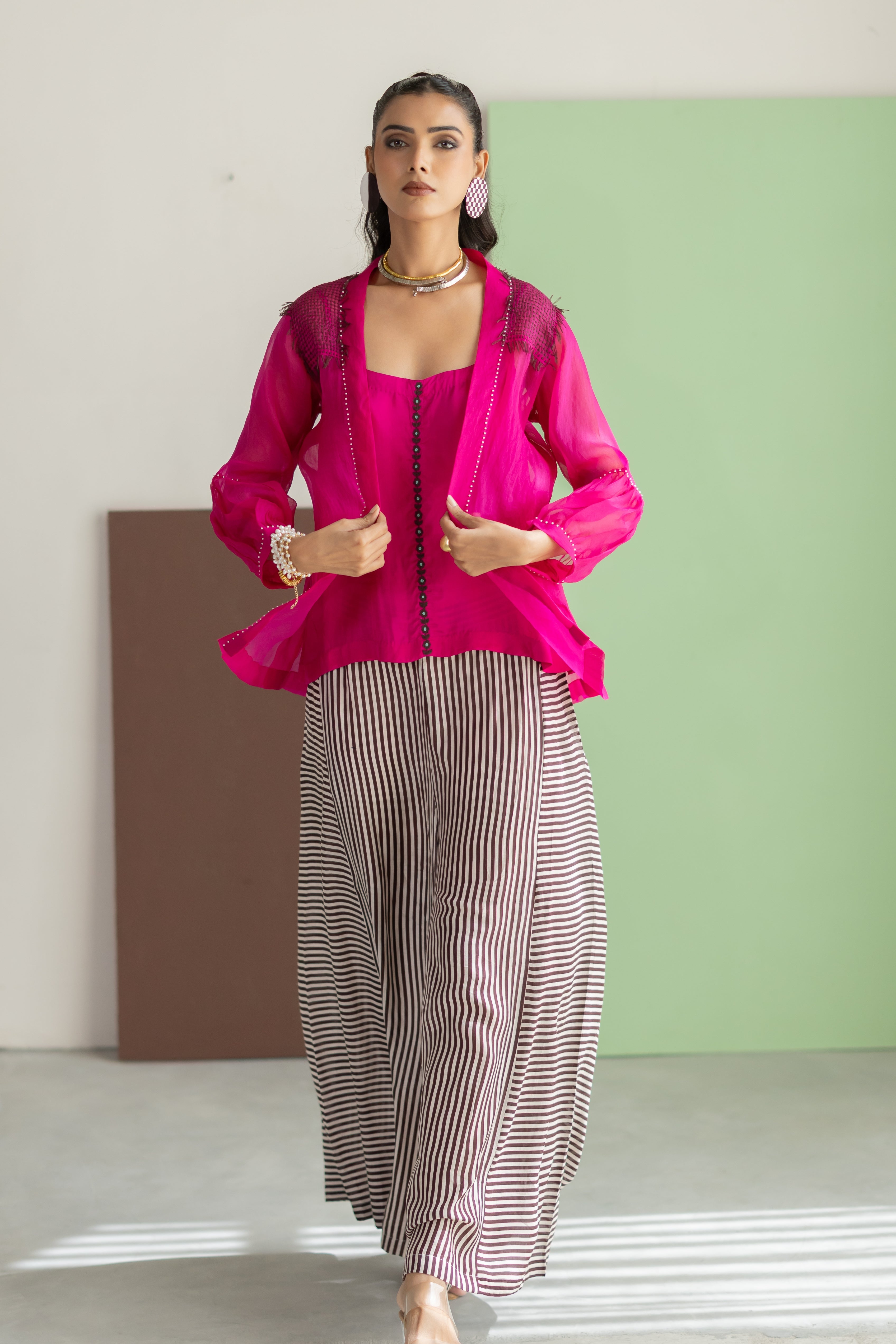 Hot Pink Organza Overlay Set