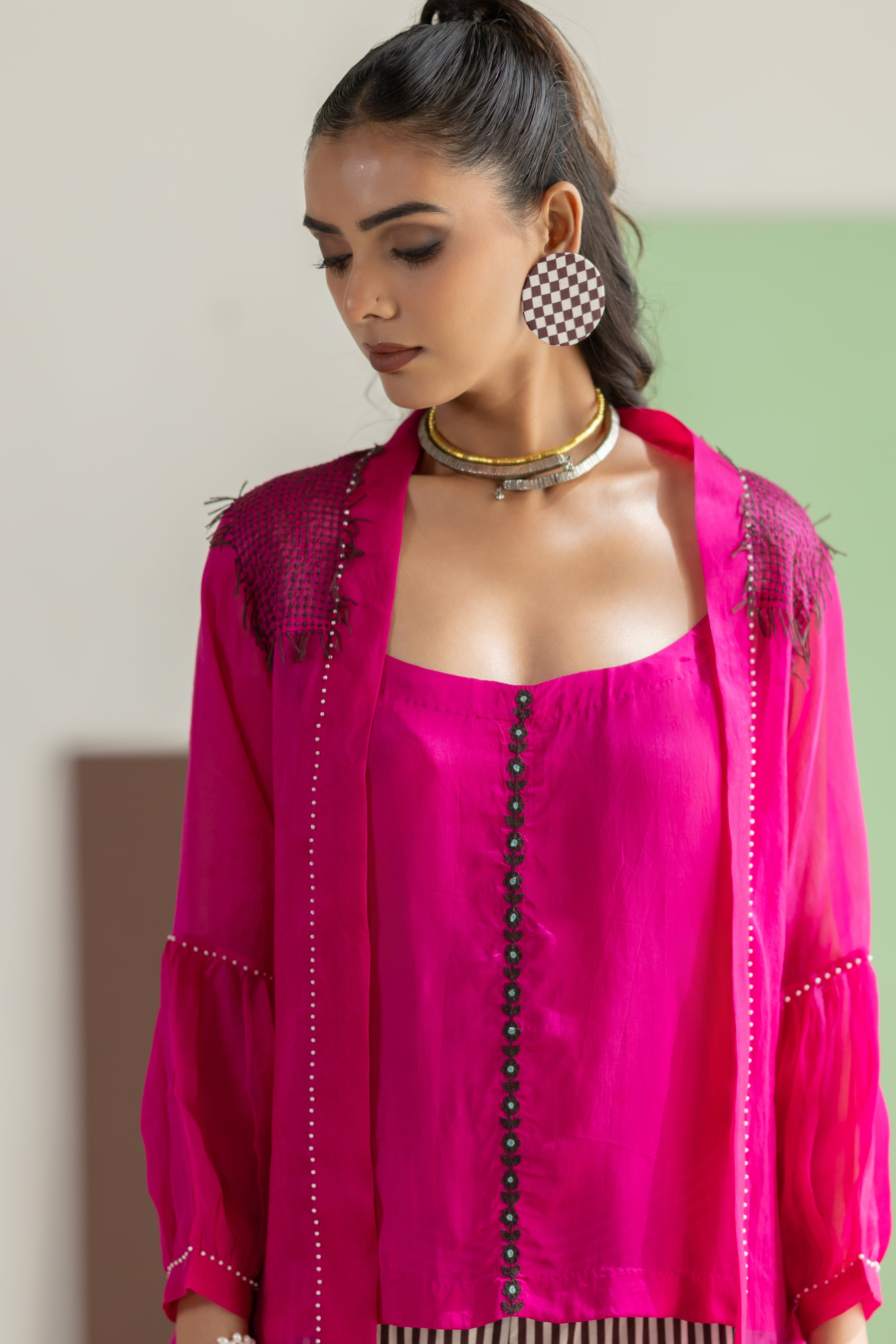 Hot Pink Organza Overlay Set