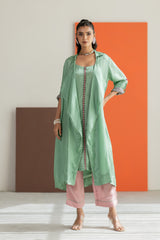 Sea green habutai silk jacket set