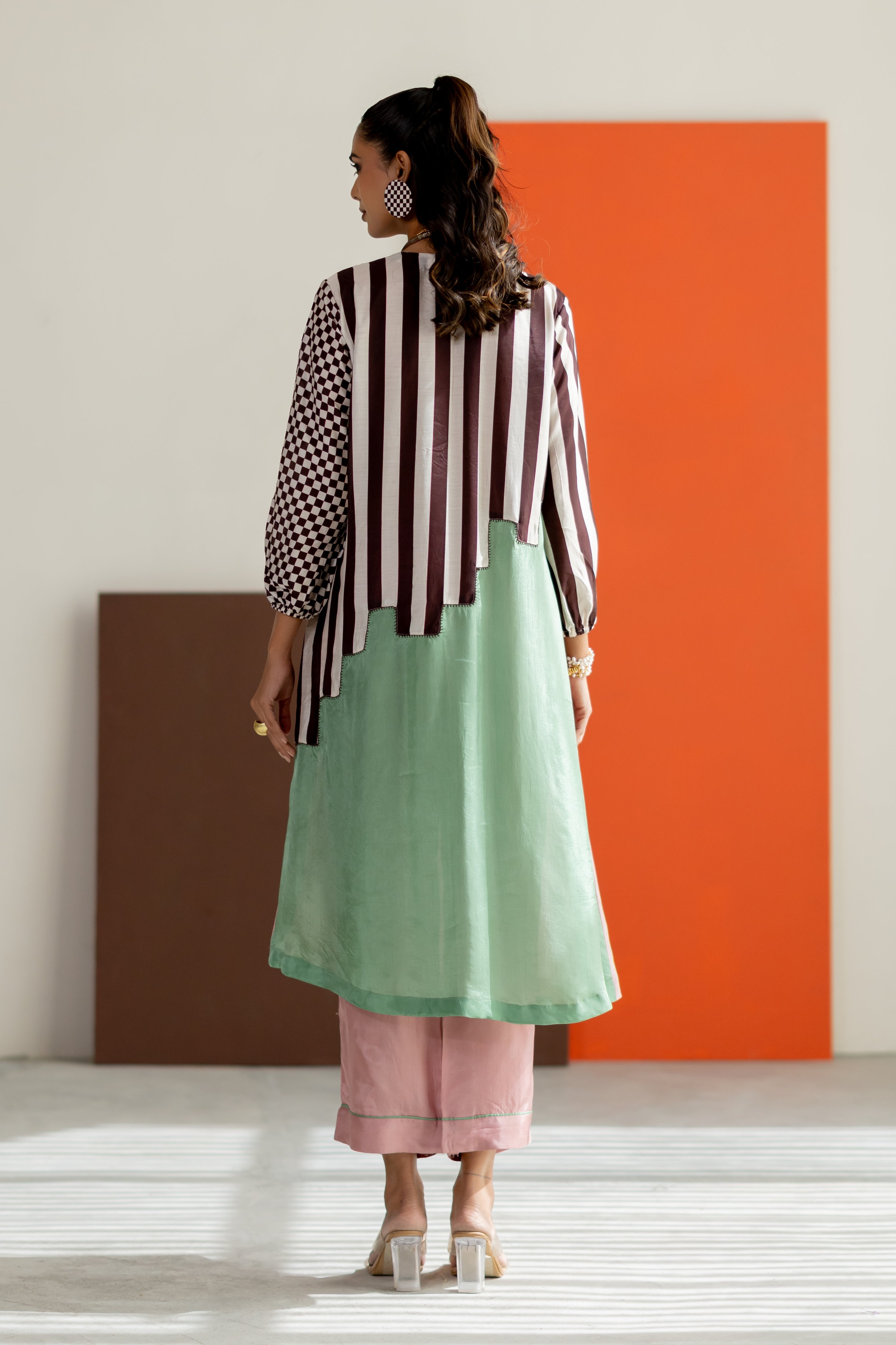 Light Pink and sea green abstract kurta set