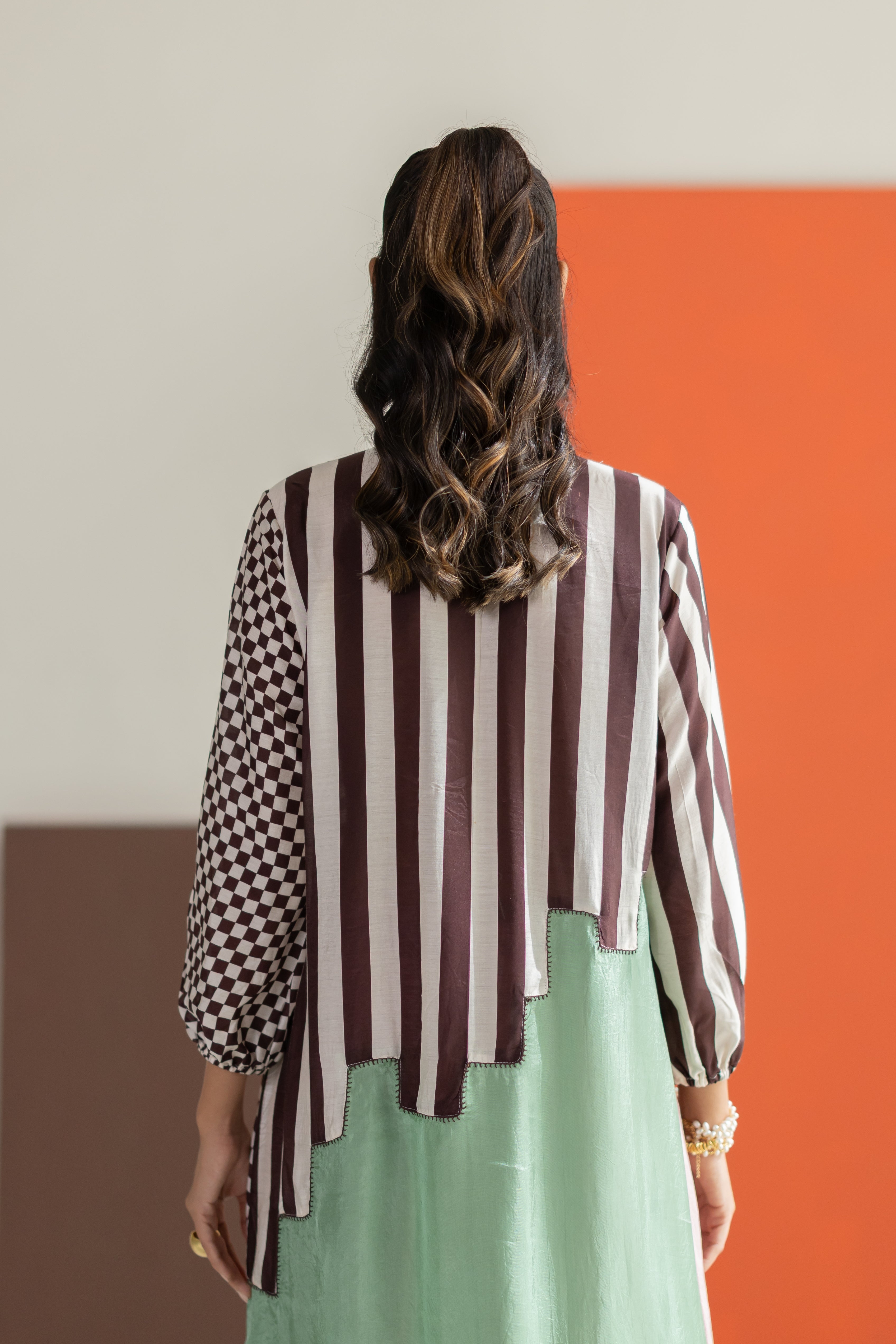 Light Pink and sea green abstract kurta set
