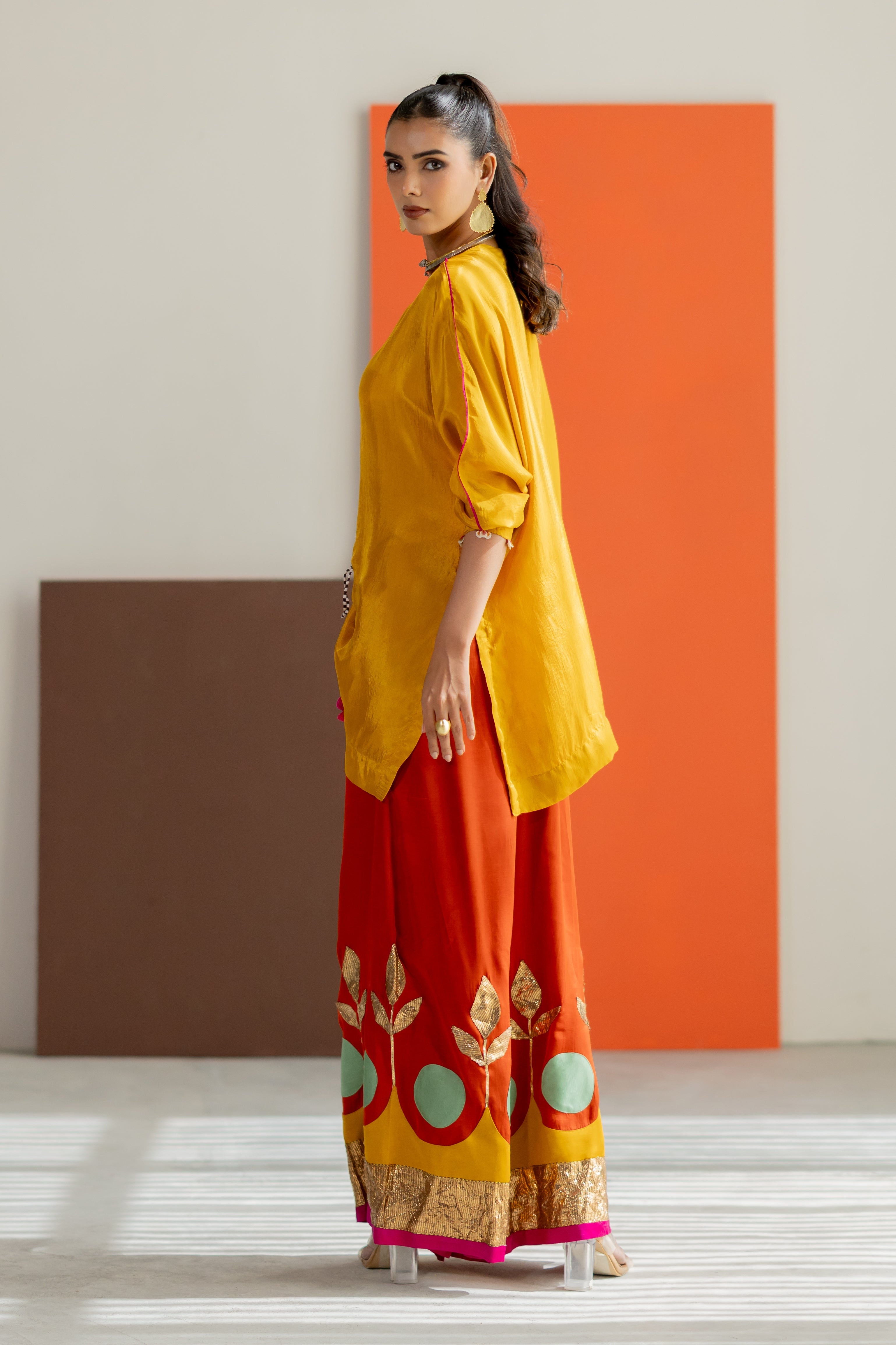 Mustard top and orange lampi gota pants set