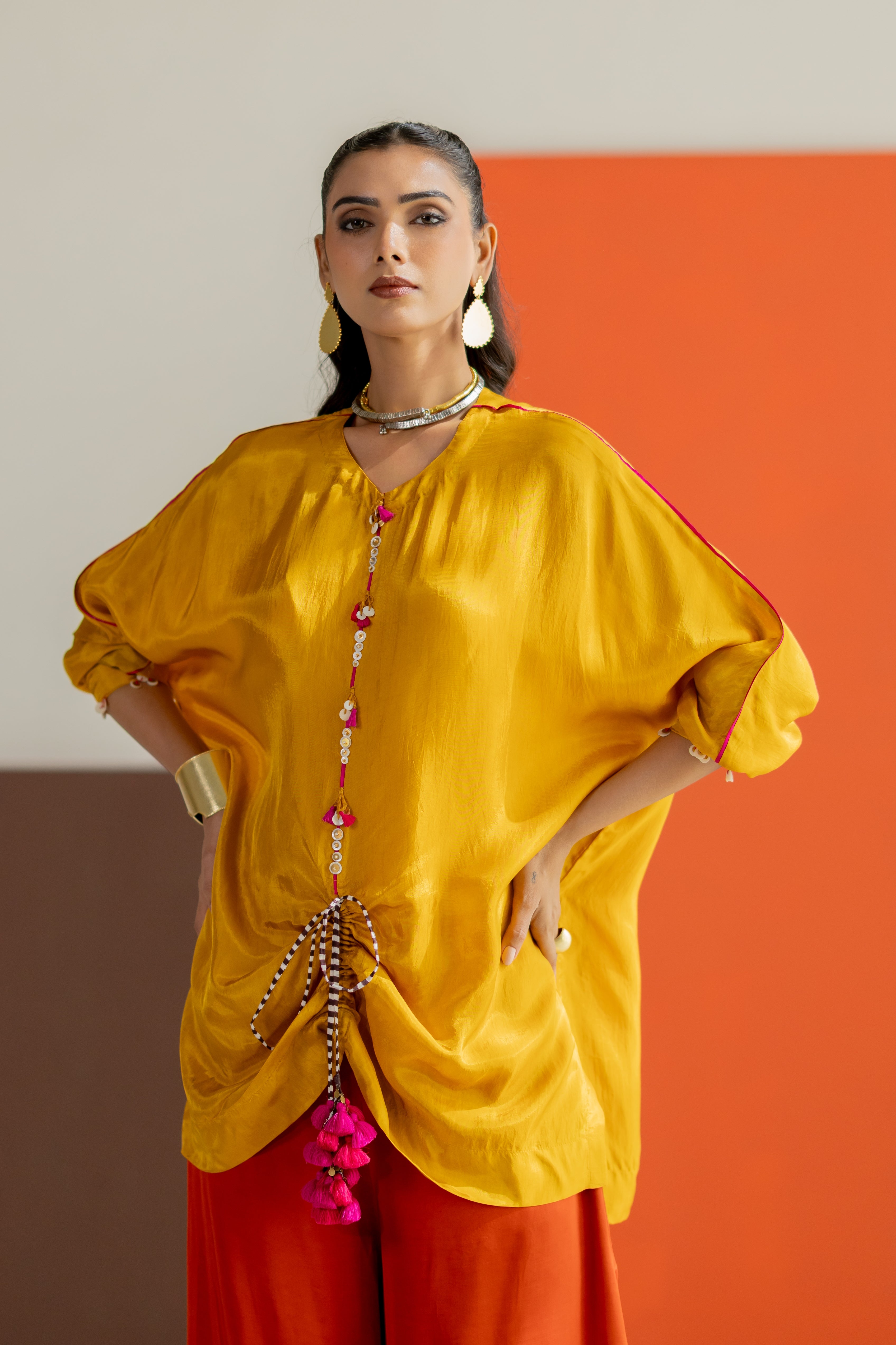 Mustard top and orange lampi gota pants set