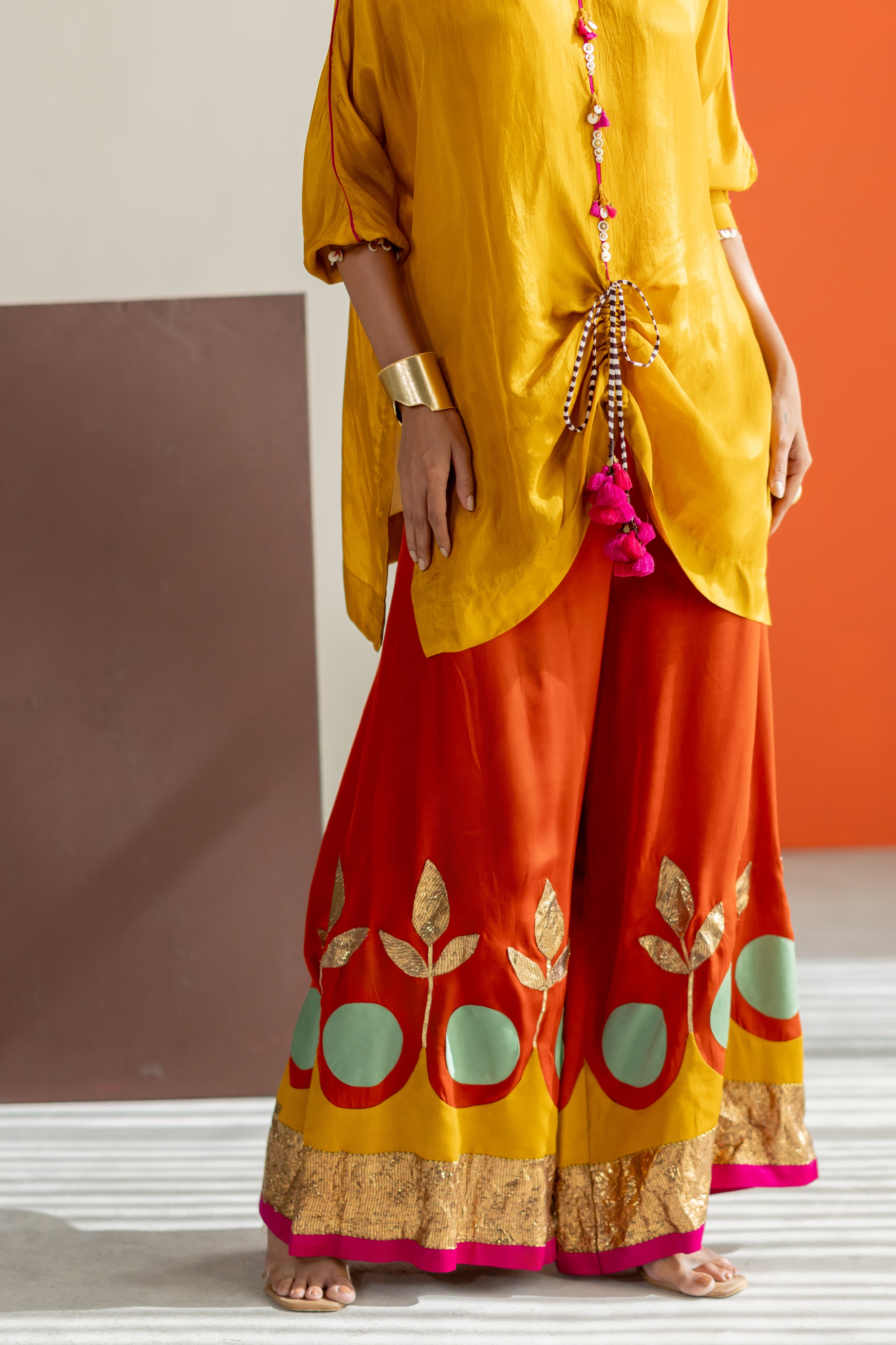 Mustard top and orange lampi gota pants set
