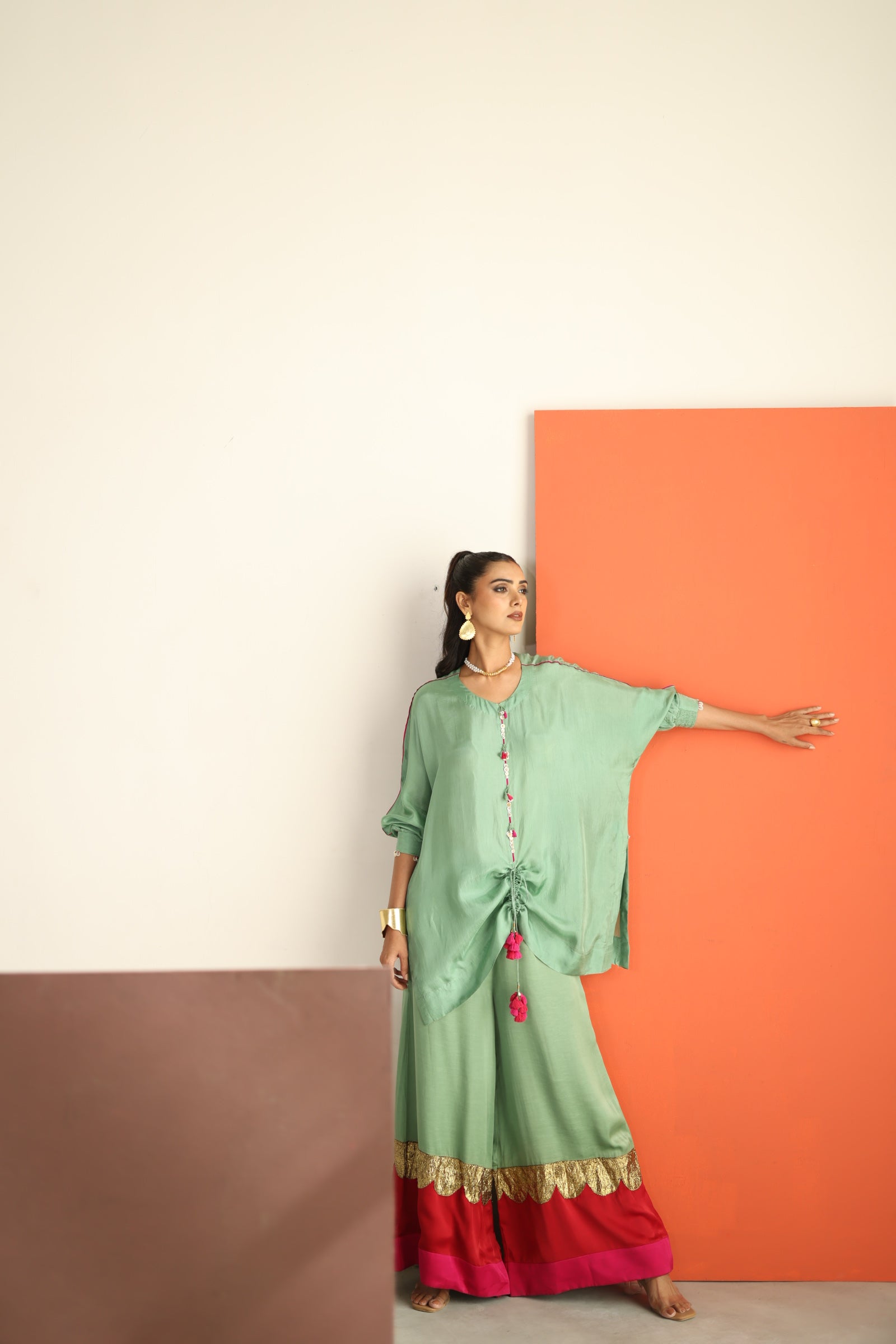 Sea green top with lampi gota co-ord set