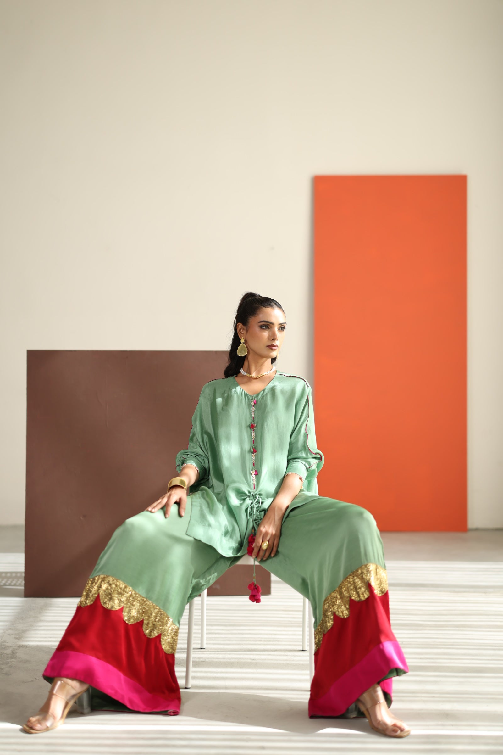 Sea green top with lampi gota co-ord set