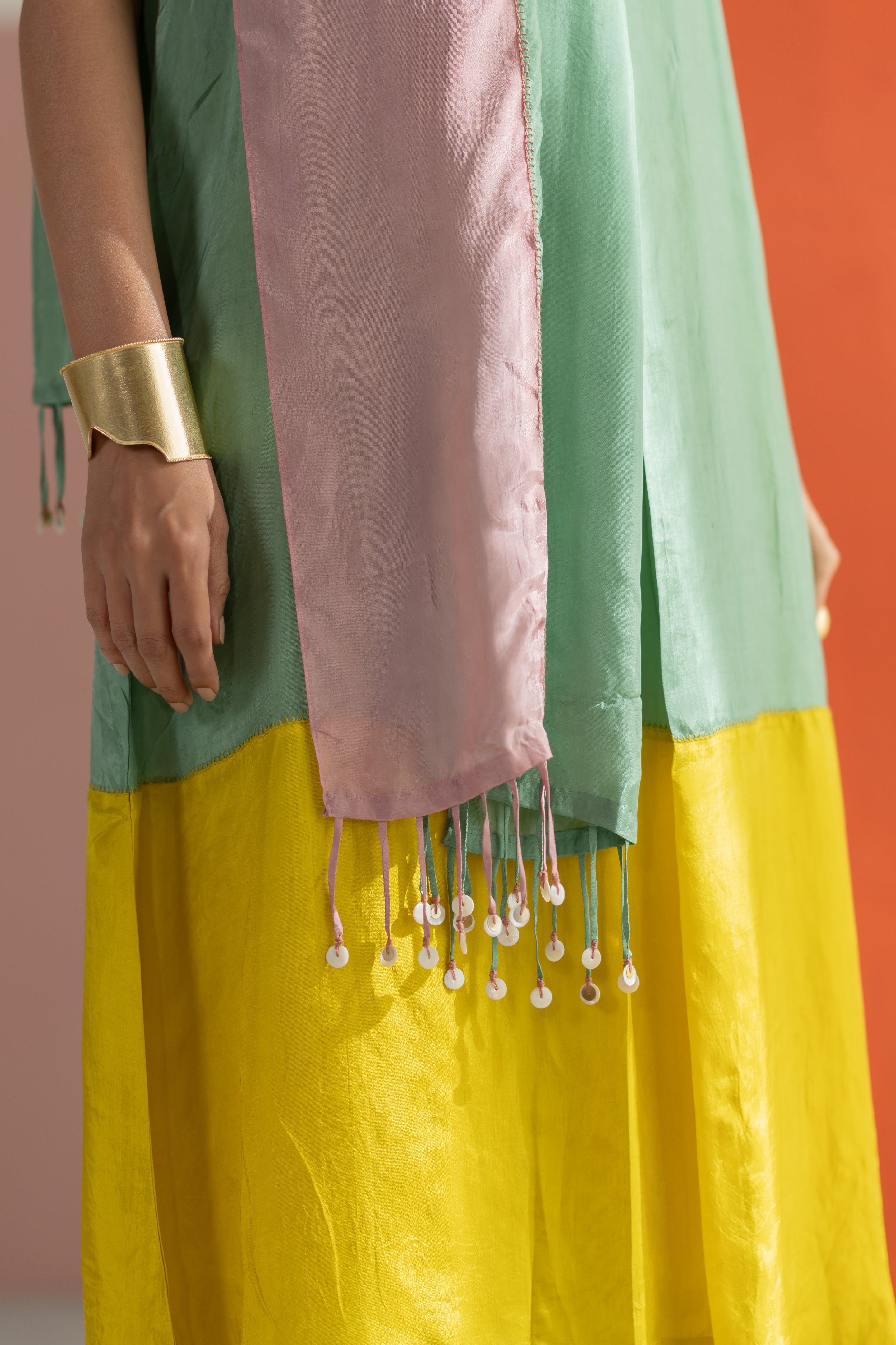 Sea green and lime yellow kurta set