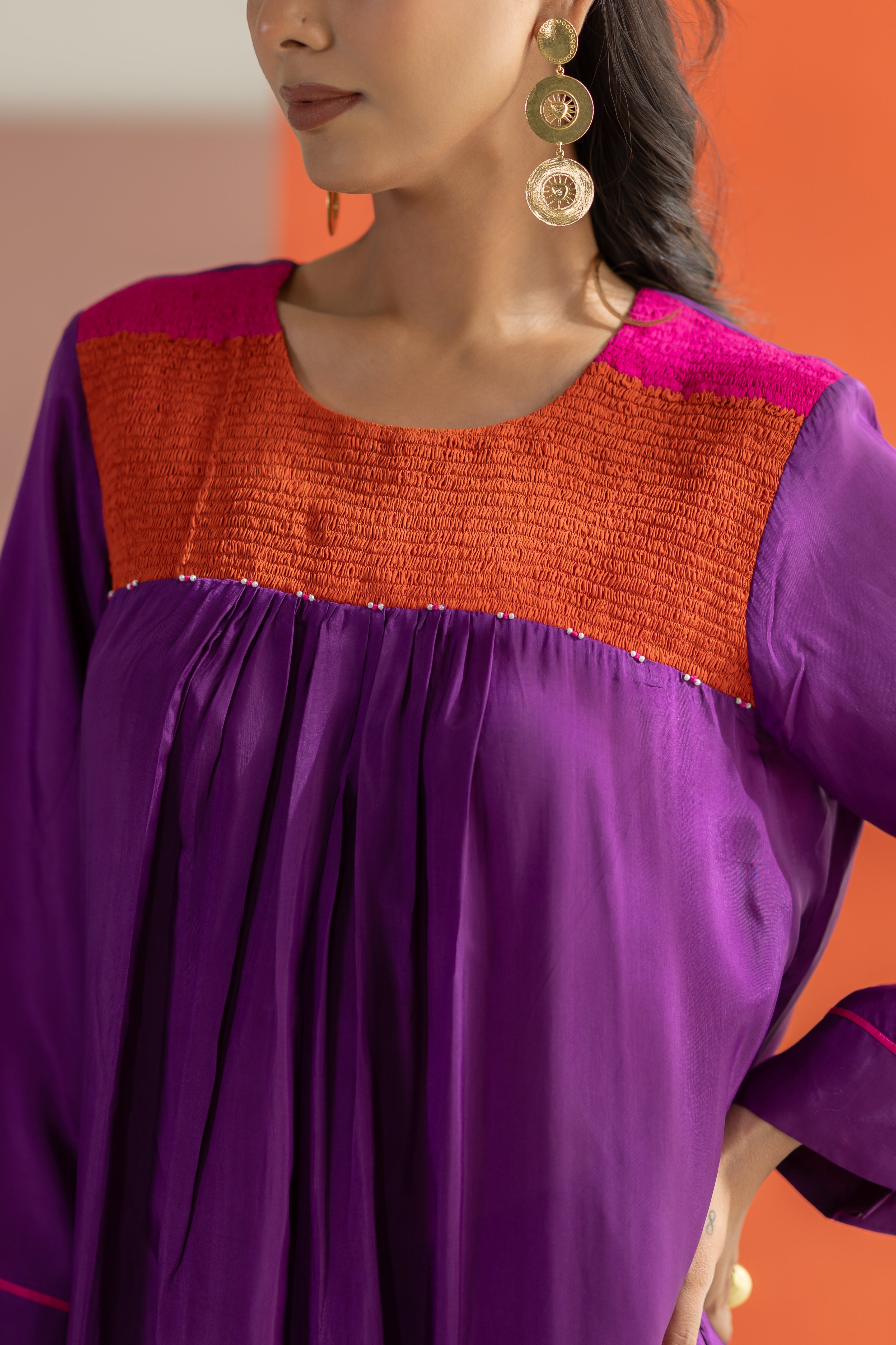 Purple silk kurta set
