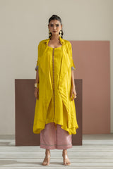 Lime Yellow Habutai Silk Jacket Set
