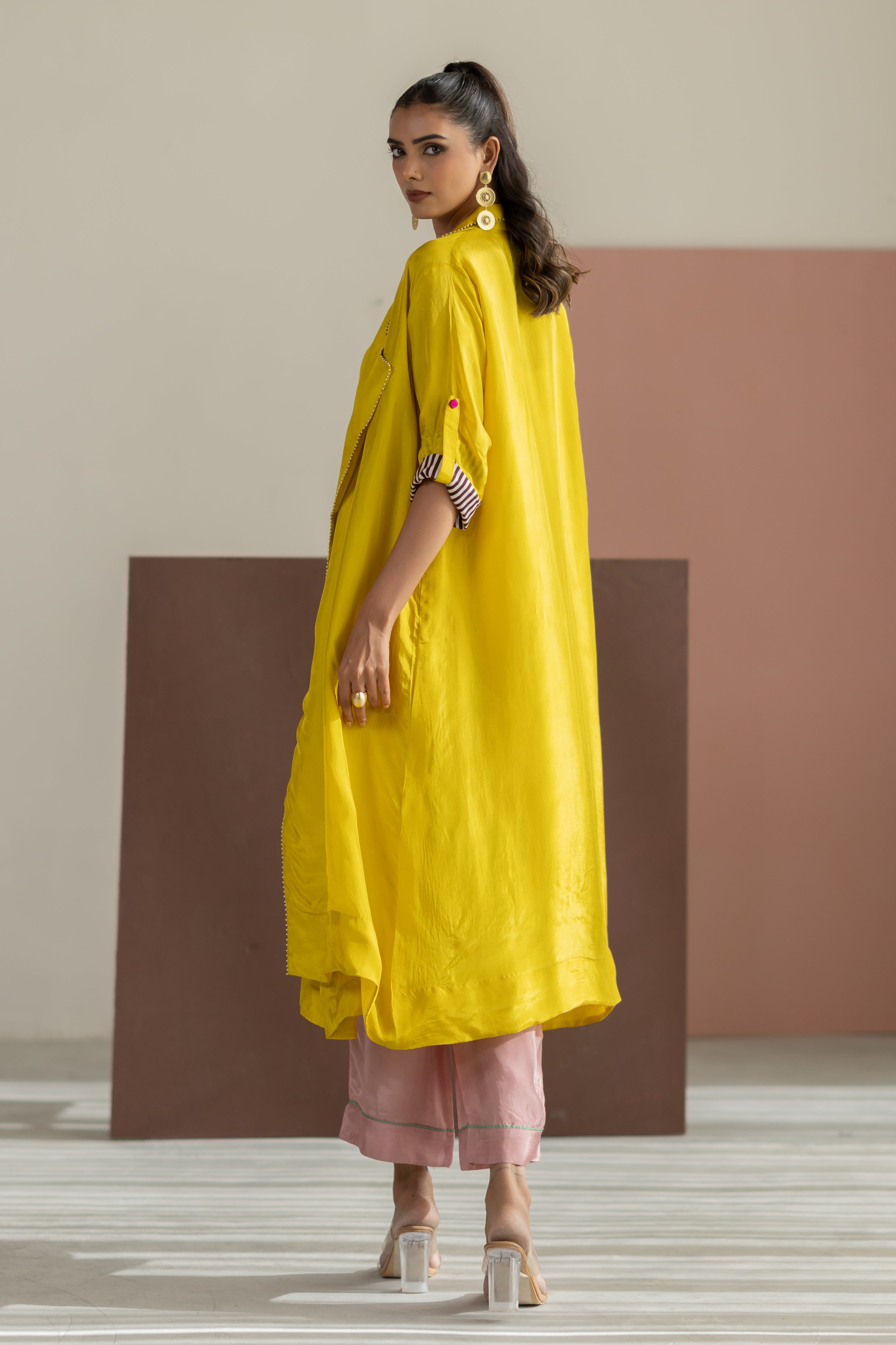 Lime Yellow Habutai Silk Jacket Set