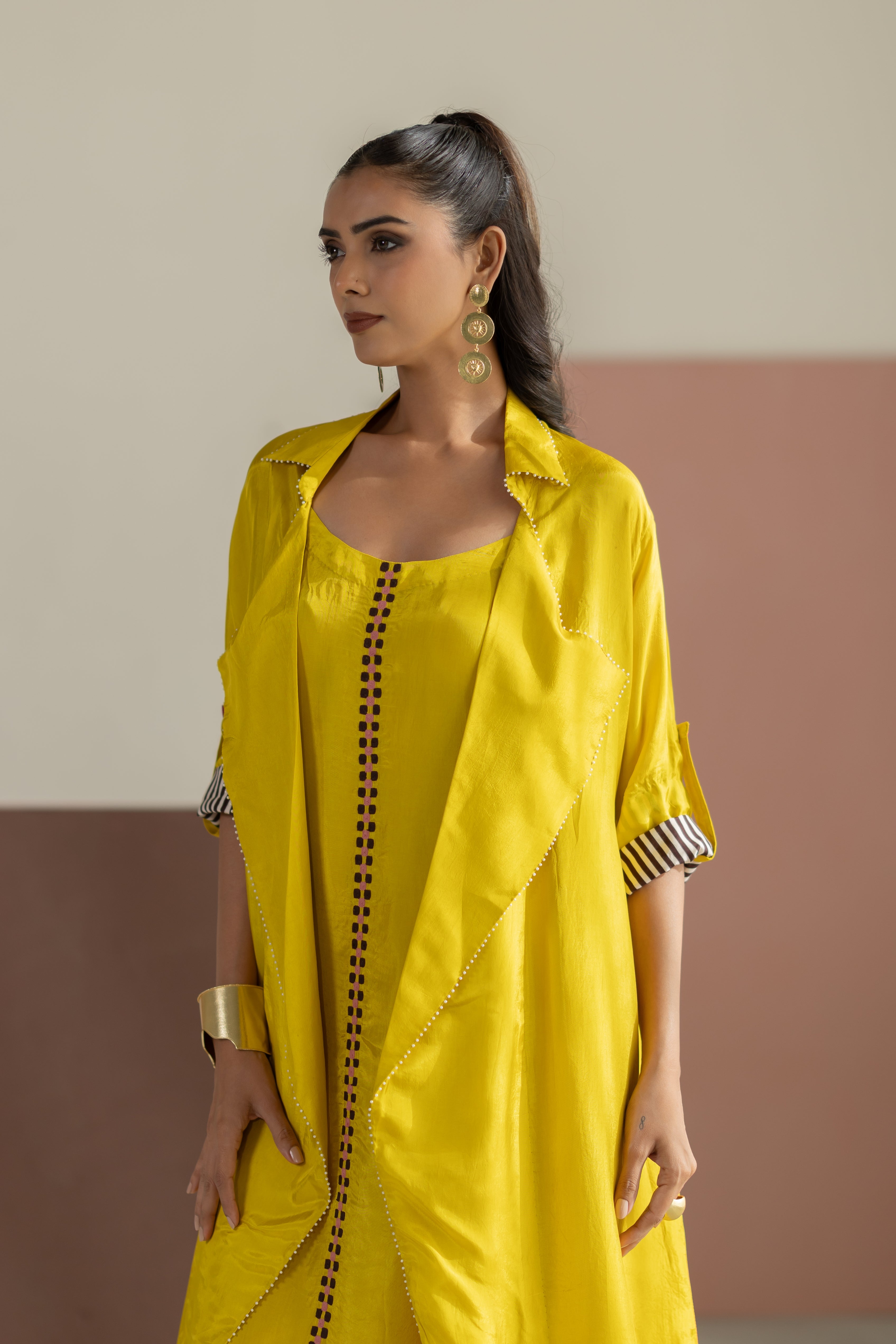 Lime Yellow Habutai Silk Jacket Set