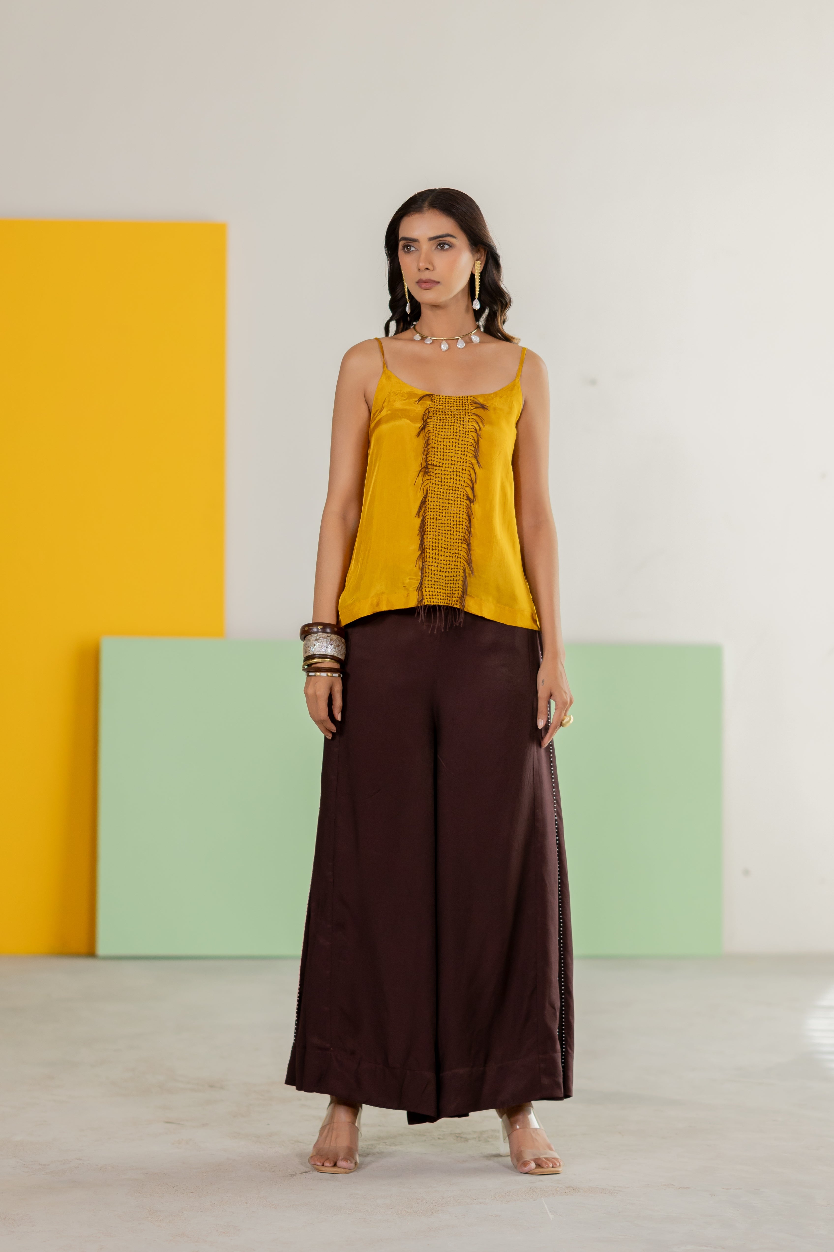 Mustard habutai silk jacket set