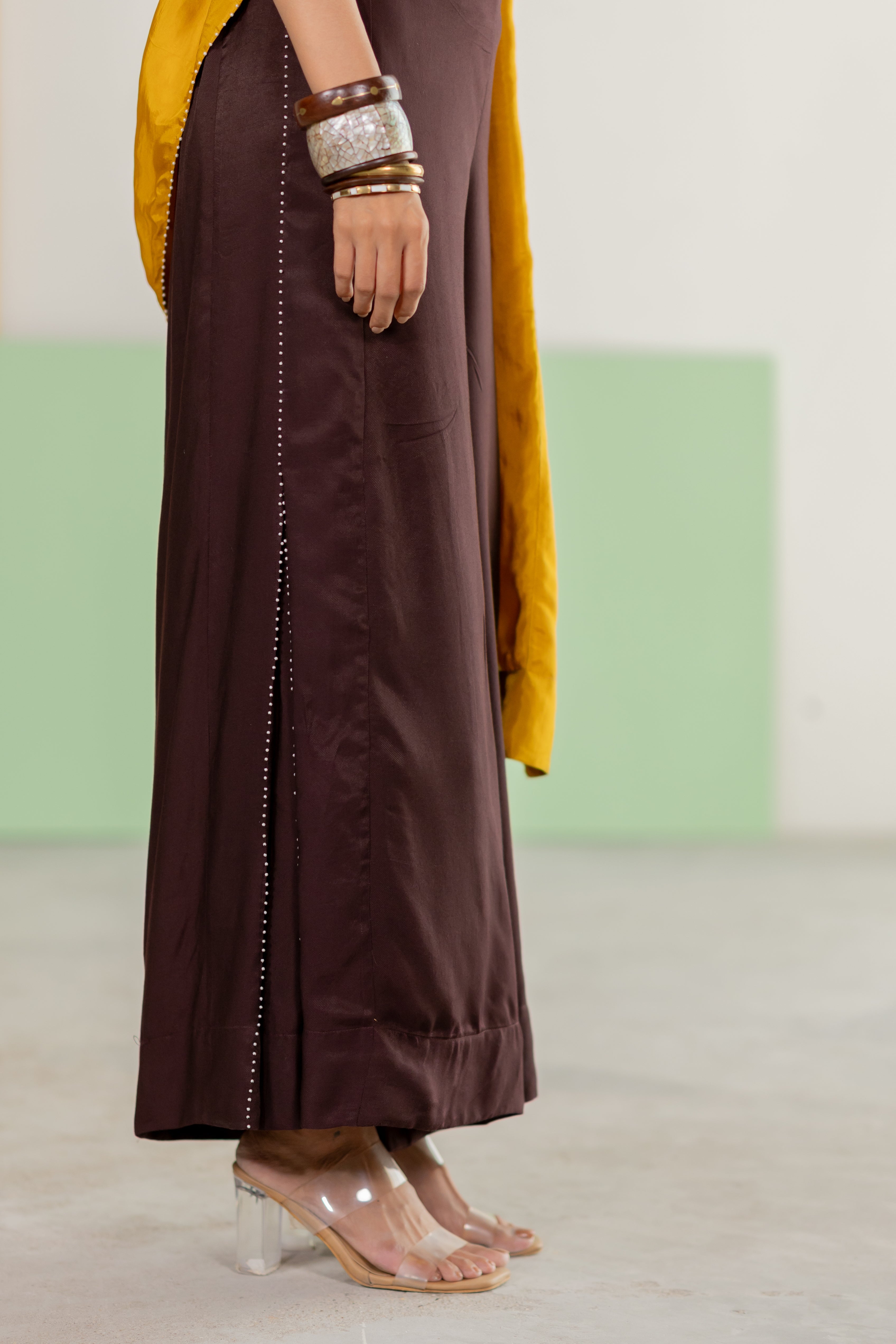 Mustard habutai silk jacket set