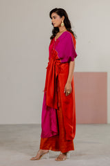 Orange, pink colorblock kaftan set