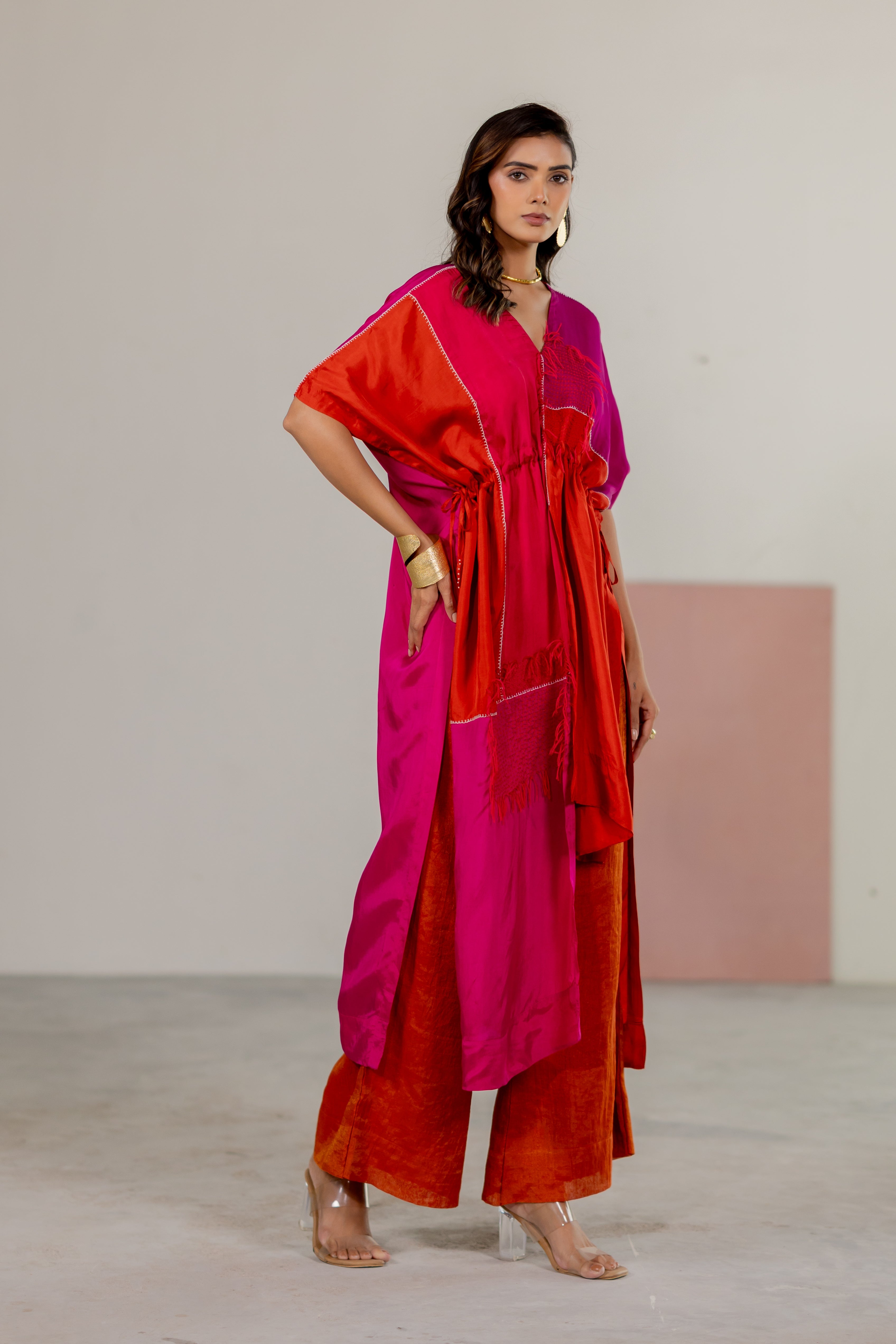Orange, pink colorblock kaftan set
