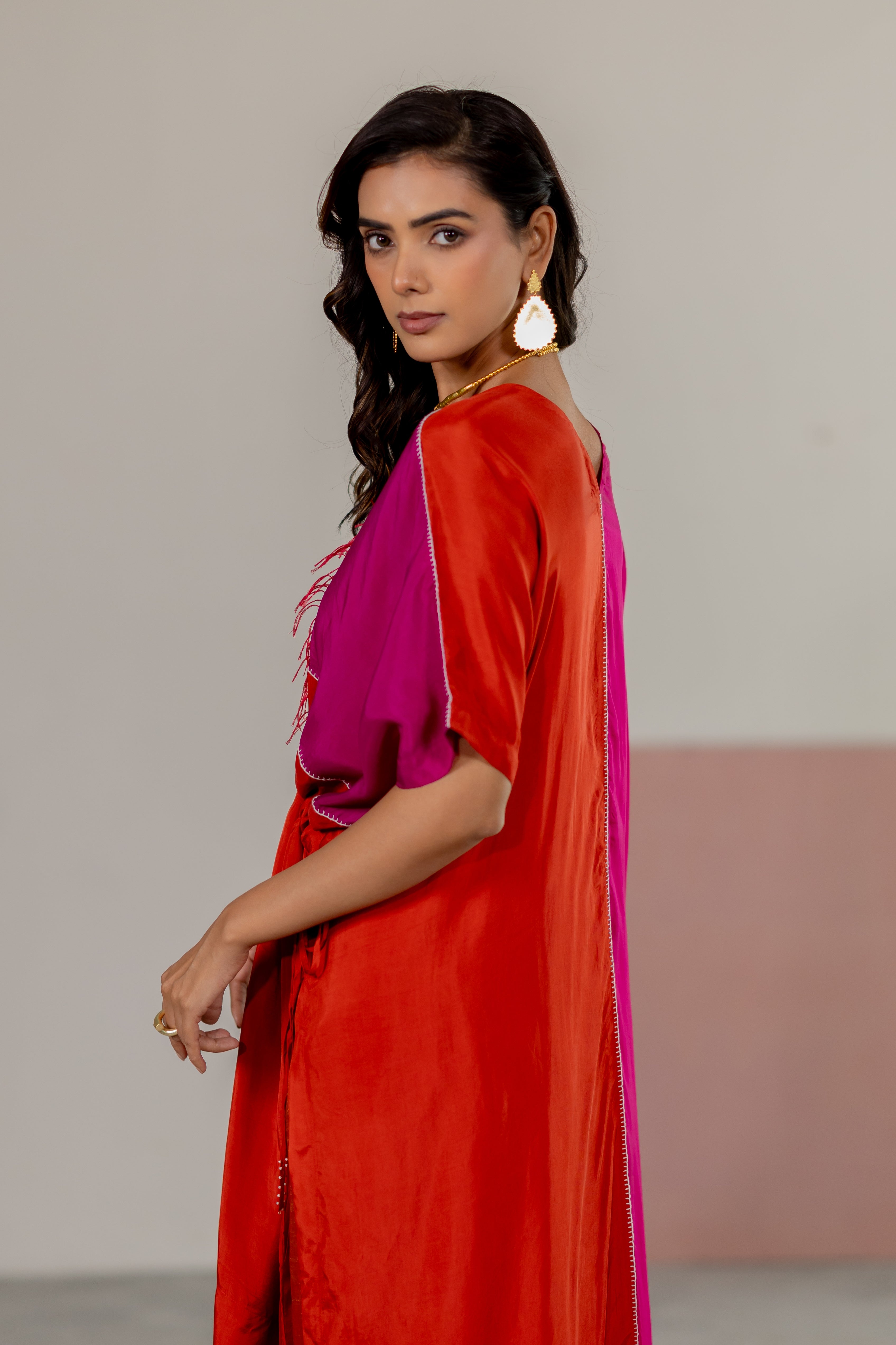 Orange, pink colorblock kaftan set