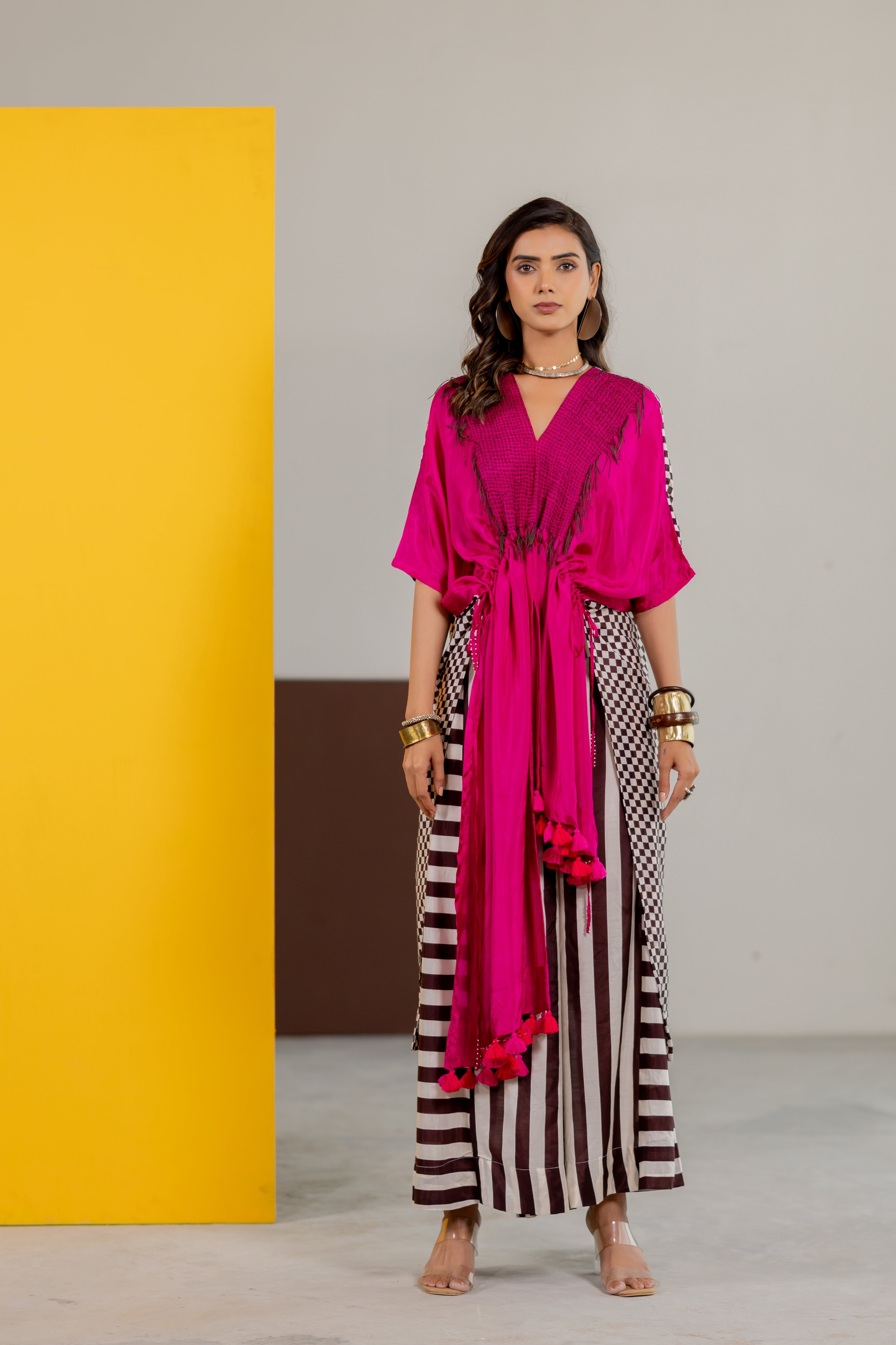 Hot Pink habutai silk kaftan set