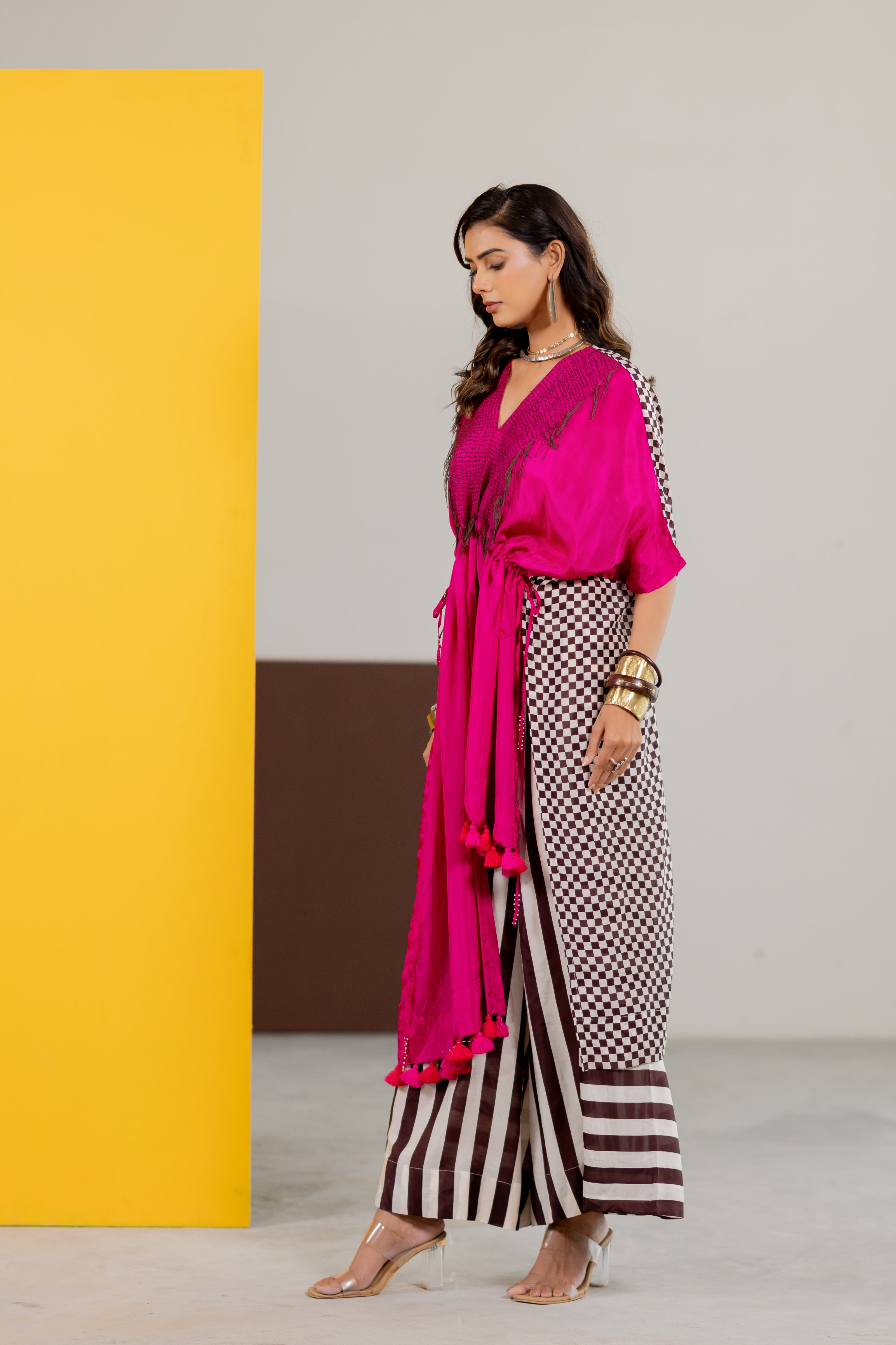Hot Pink habutai silk kaftan set