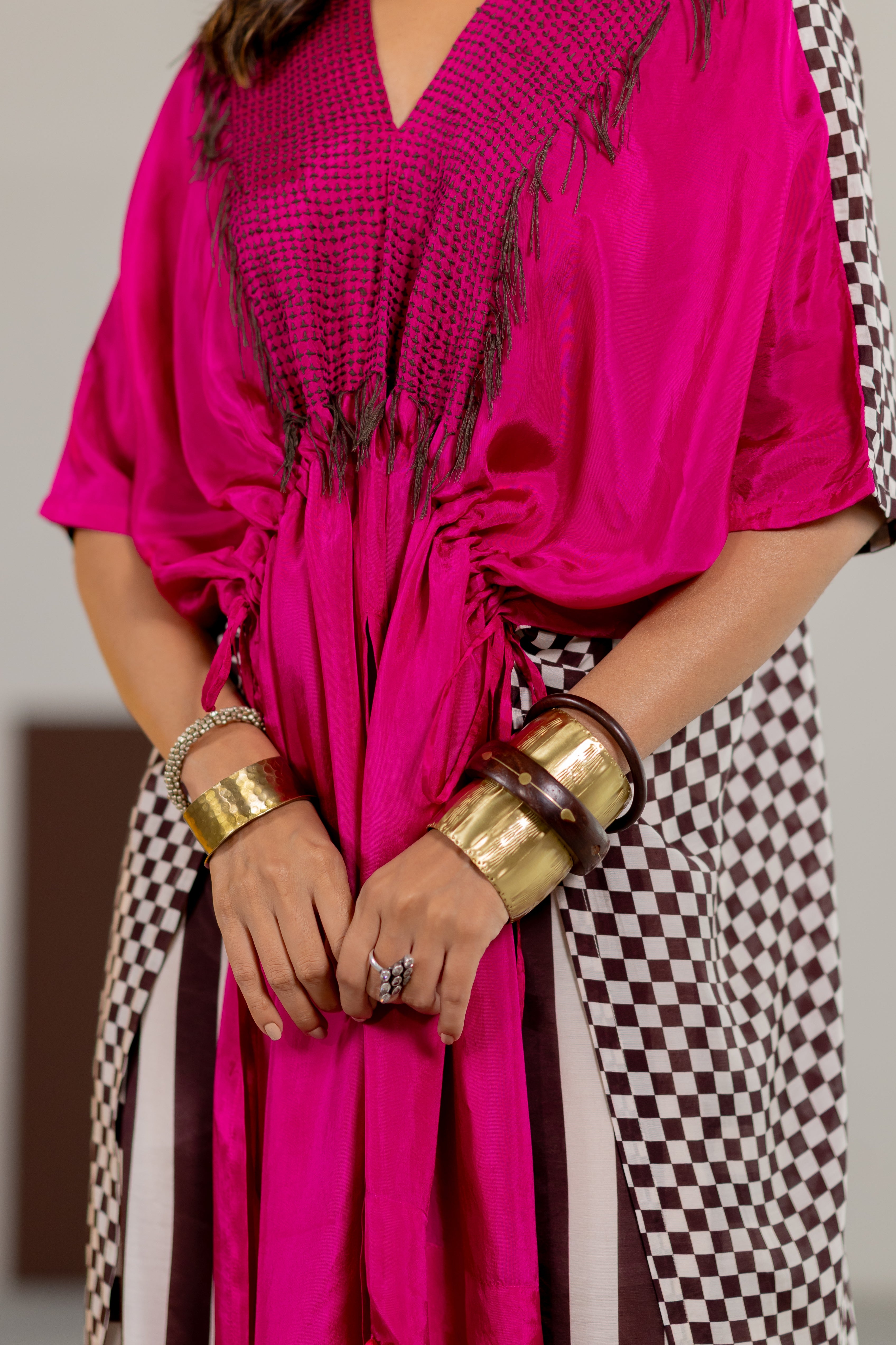 Hot Pink habutai silk kaftan set
