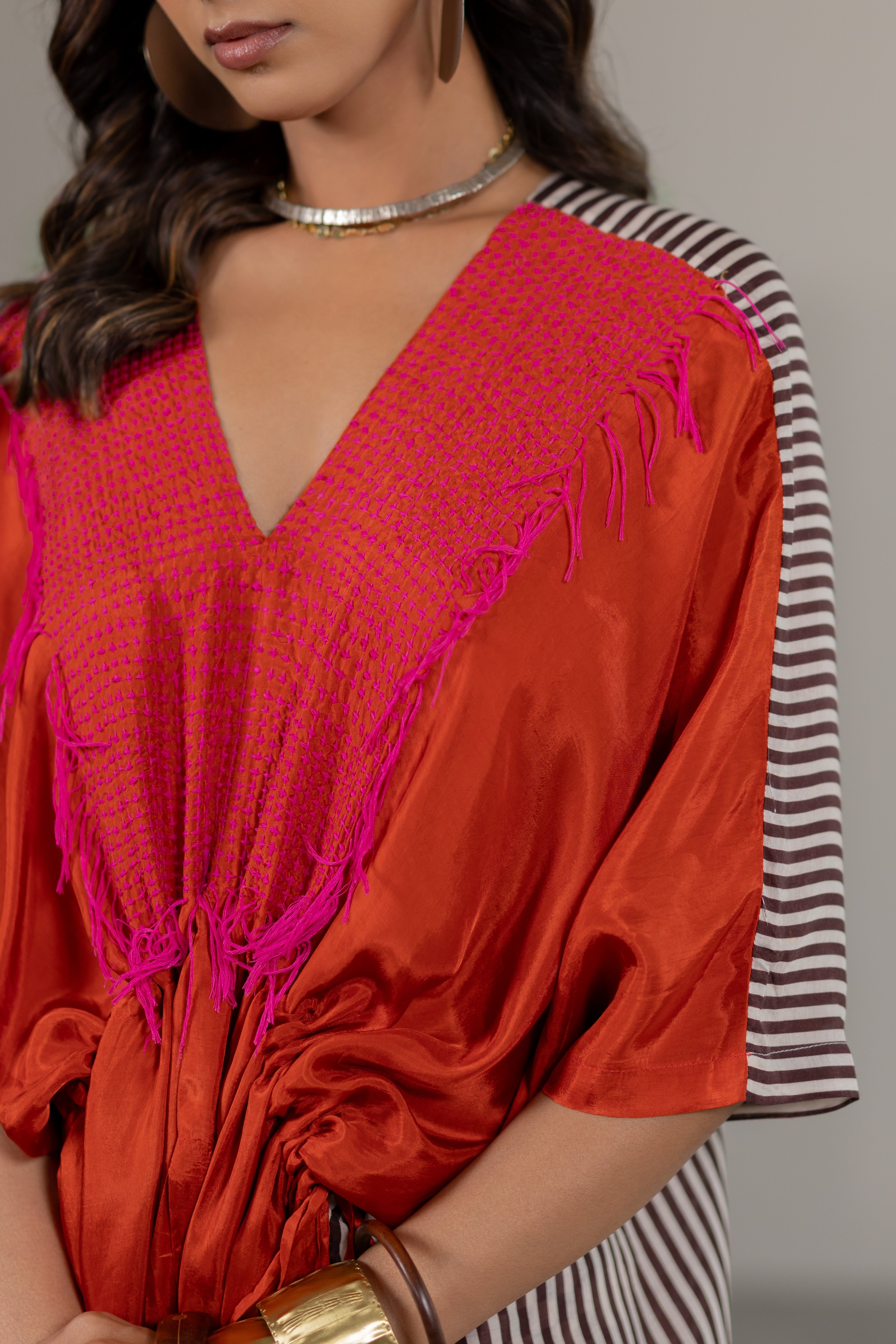 Orange habutai silk kaftan set